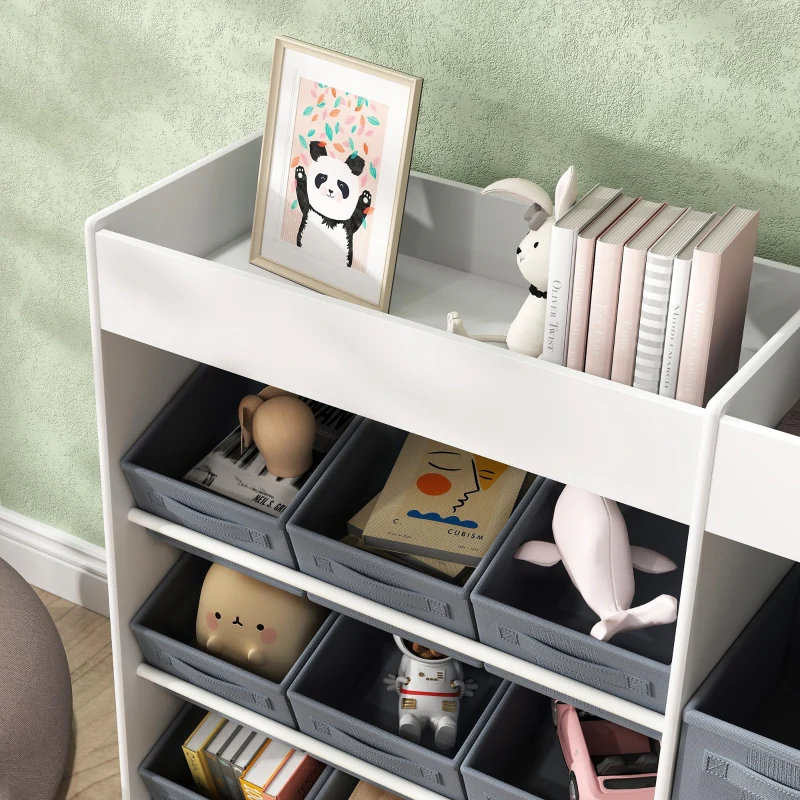 Children's Storage Shelf 11 Fabric Boxes Top Compartments - White - Image 7