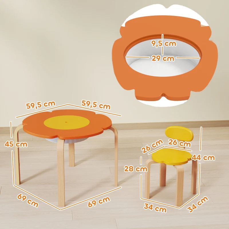 Children's Table and Chair Set 5-Piece Flower Shape Storage Bag - Wood Colorful - Image 3