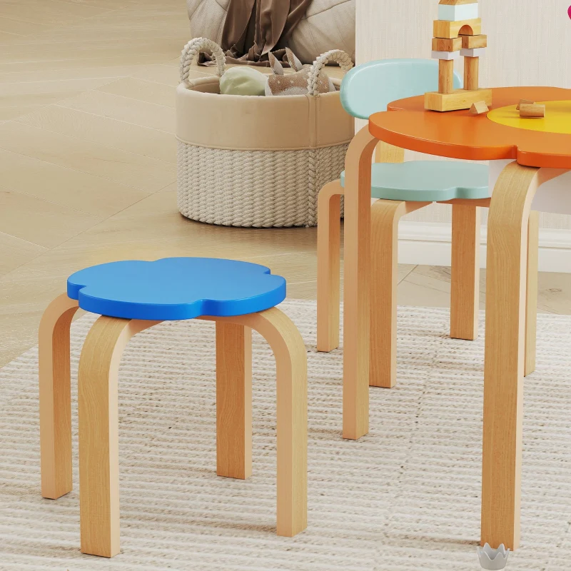 Children's Table and Chair Set 5-Piece Flower Shape Storage Bag - Wood Colorful - Image 8