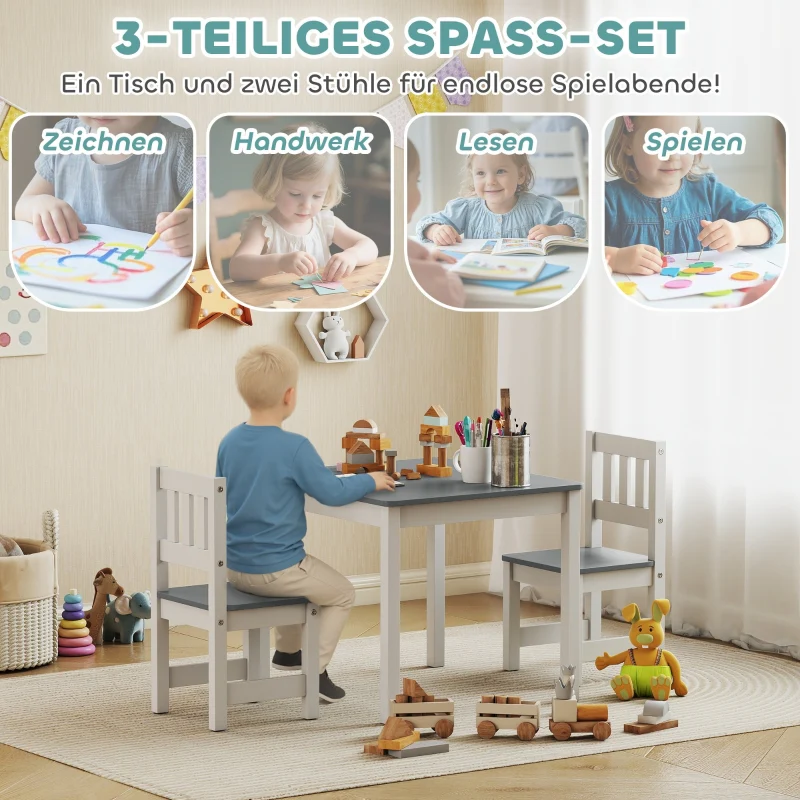 Children's Table Set 3-Piece 56x52x48 cm - Grey - Image 5