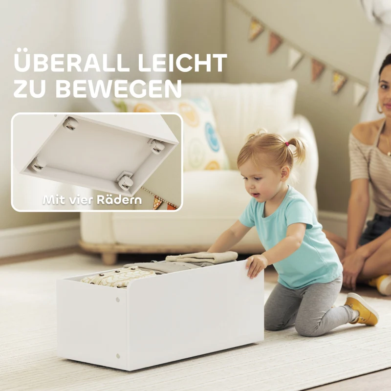 Children's Toy Shelf, 6 Containers Book Display Rolling Box 100x30x80cm, MDF Steel White - Image 3