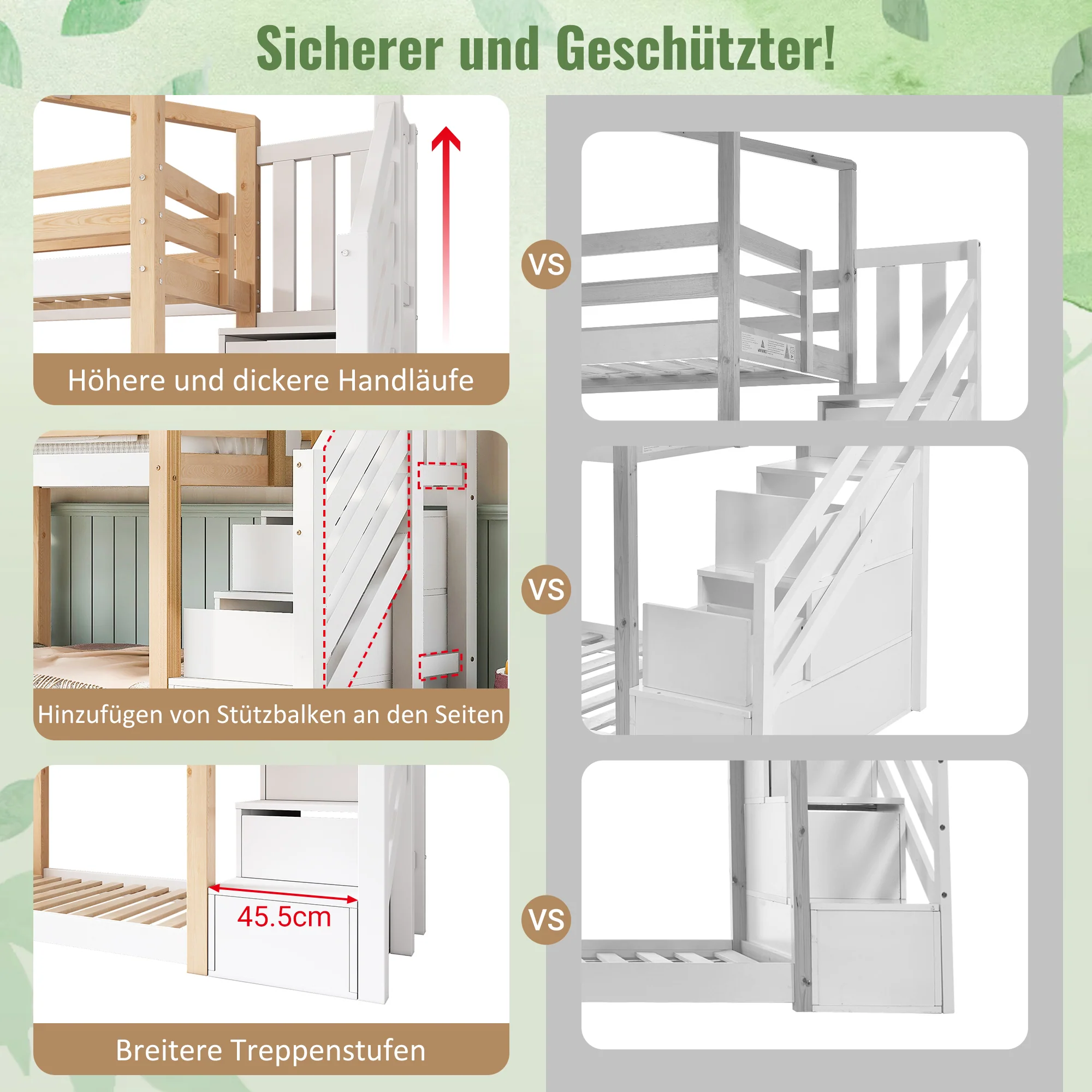 Children's Treehouse Bunk Bed 90x200cm Window Design Storage - Natural & White - Image 4