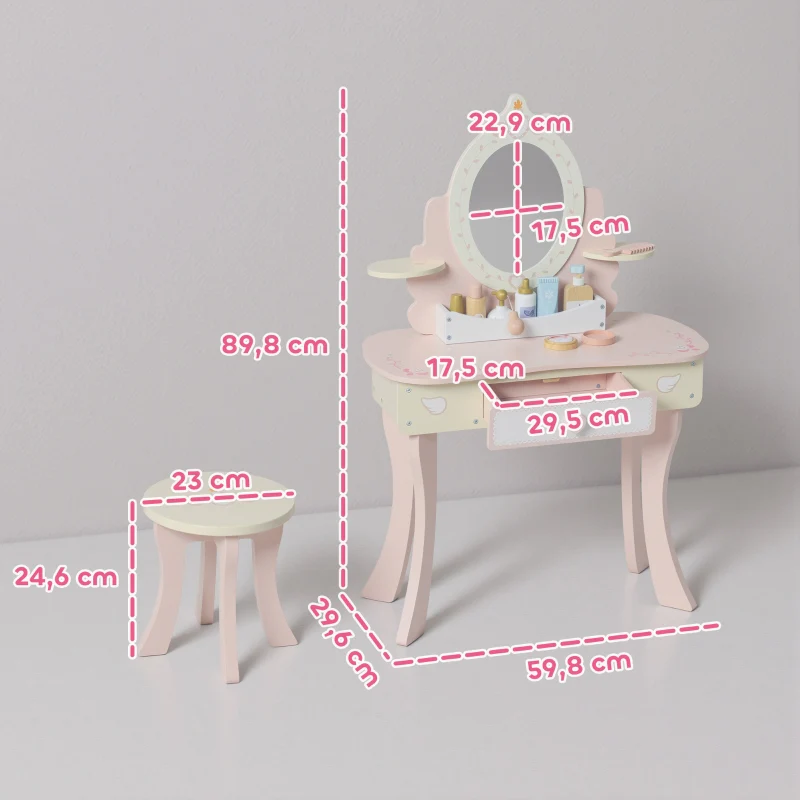 Children's Vanity Desk Set 2-in-1 Chair Drawer Mirror MDF - Pink - Image 3