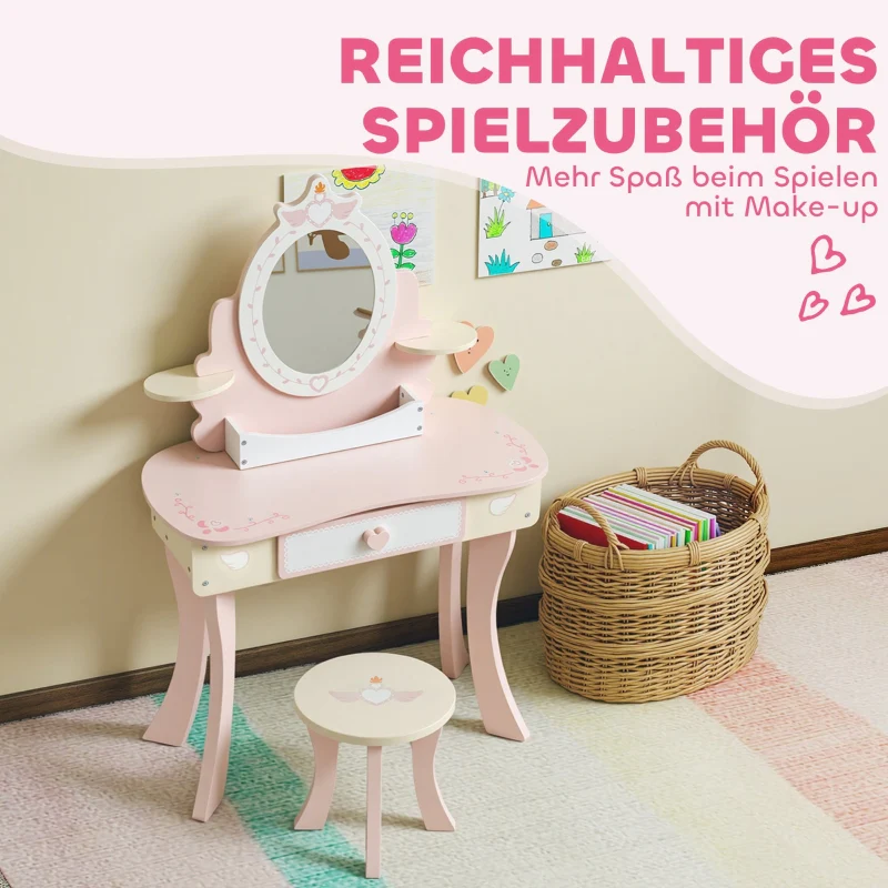 Children's Vanity Desk Set 2-in-1 Chair Drawer Mirror MDF - Pink - Image 5