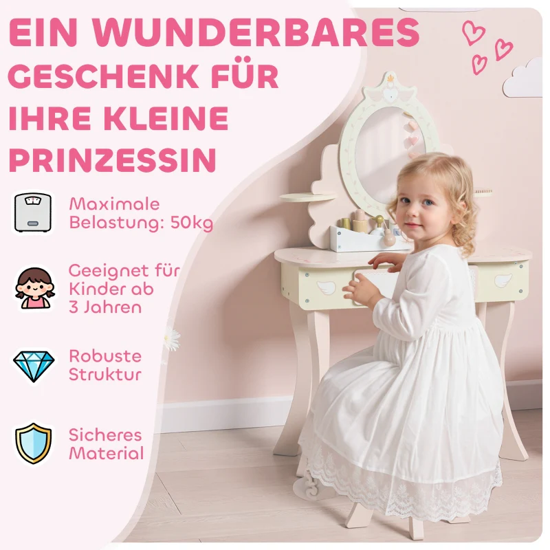 Children's Vanity Desk Set 2-in-1 Chair Drawer Mirror MDF - Pink - Image 7