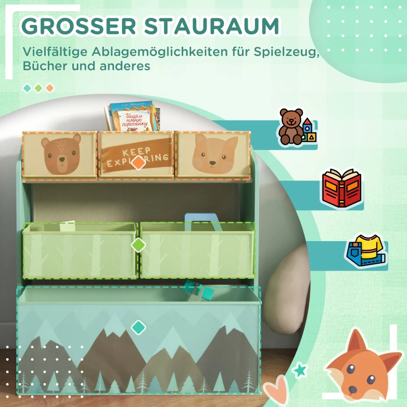 Children's Wardrobe 6 Fabric Boxes Cute Design - Green - Image 4