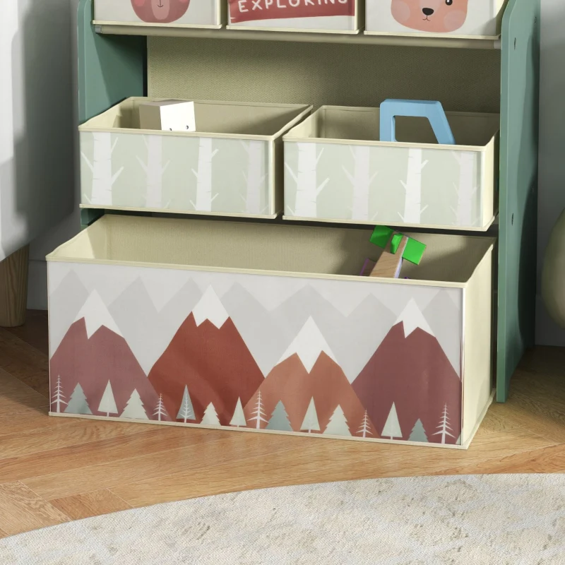 Children's Wardrobe 6 Fabric Boxes Cute Design - Green - Image 8