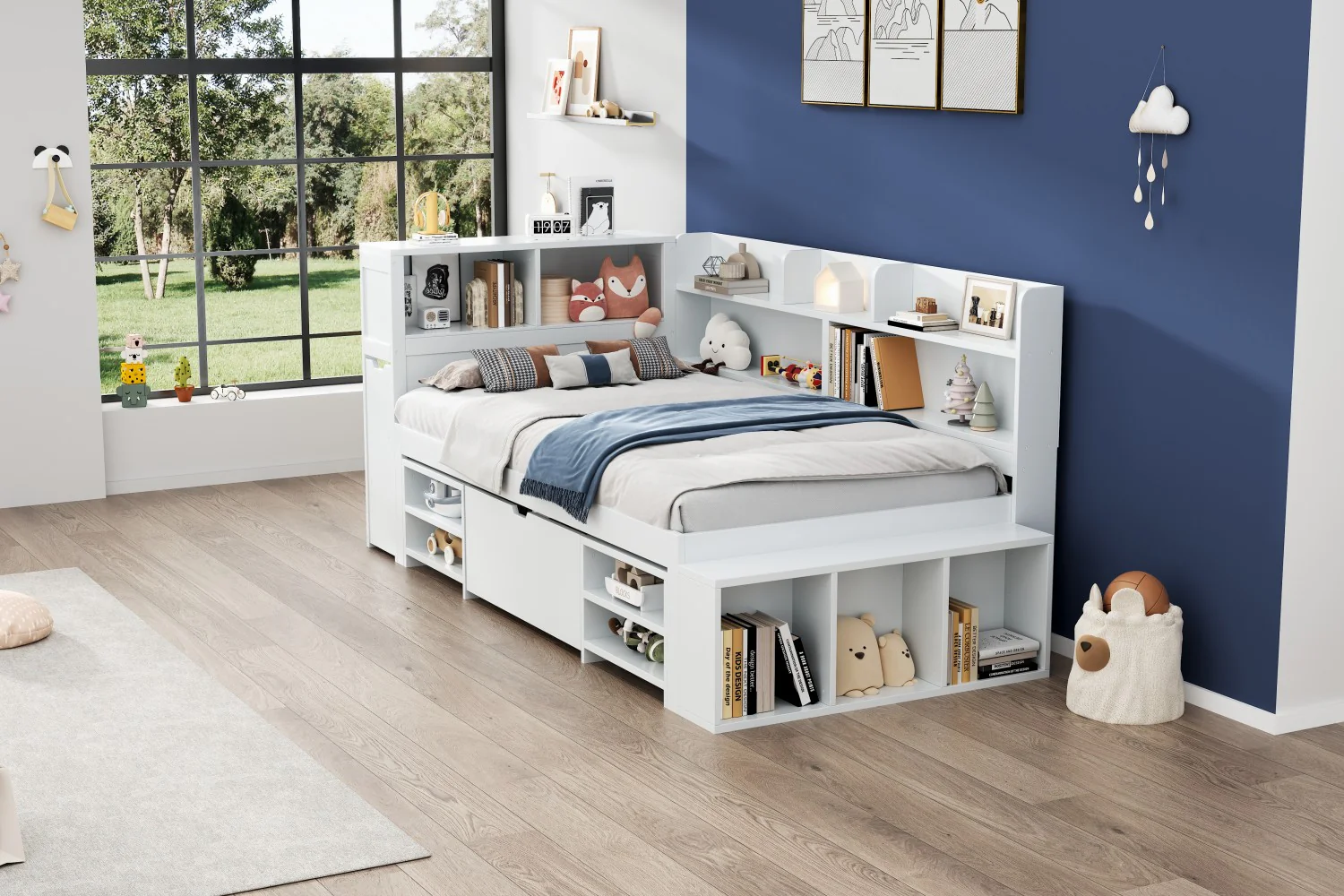 Child's Single Bed 90x190cm Drawers Shelves Storage - White - Image 10