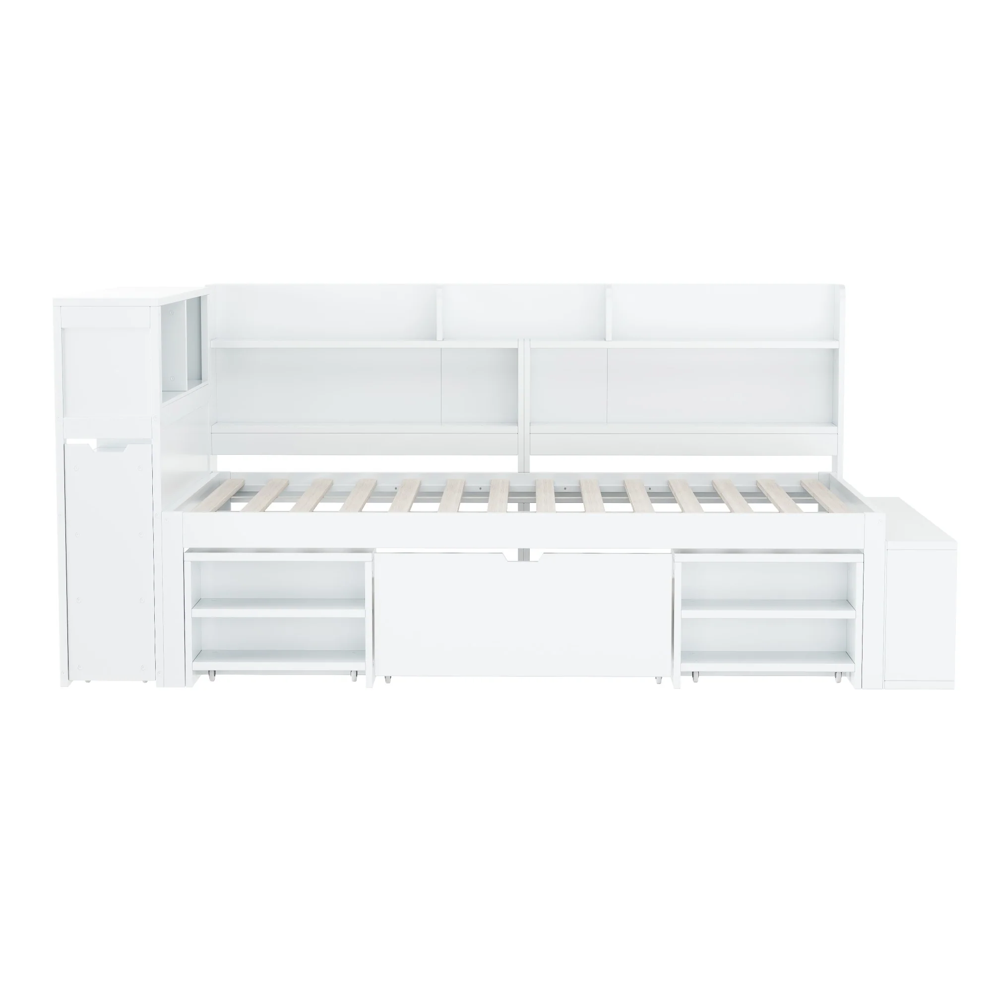 Child's Single Bed 90x190cm Drawers Shelves Storage - White - Image 8