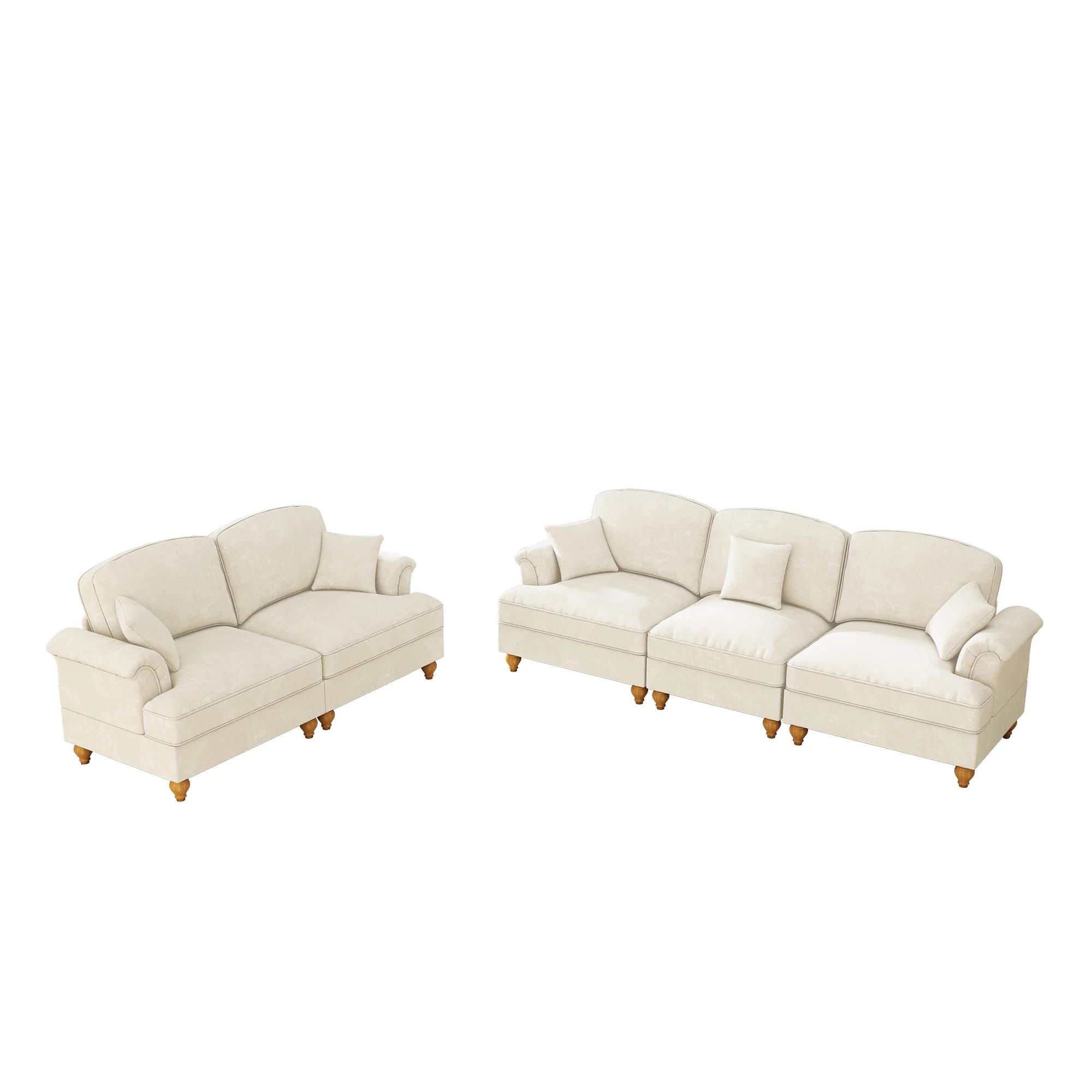 Classic 2-piece Modular Sofa Set 3-Seater 2-Seater Loveseat Ruffled Apron Spindle Legs - Chenille White - Image 10