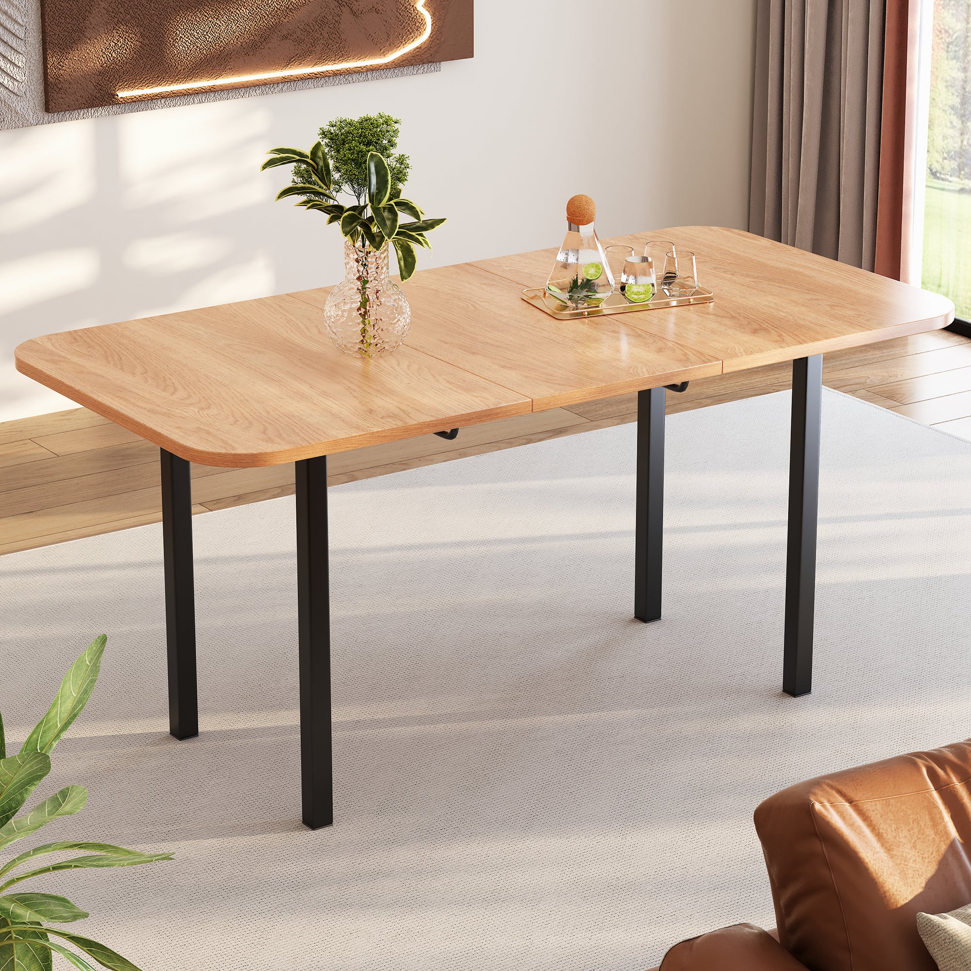 Classic Dining Table Extendable 120-160 cm 4-6 Seater - Natural Wood Finish - Image 2