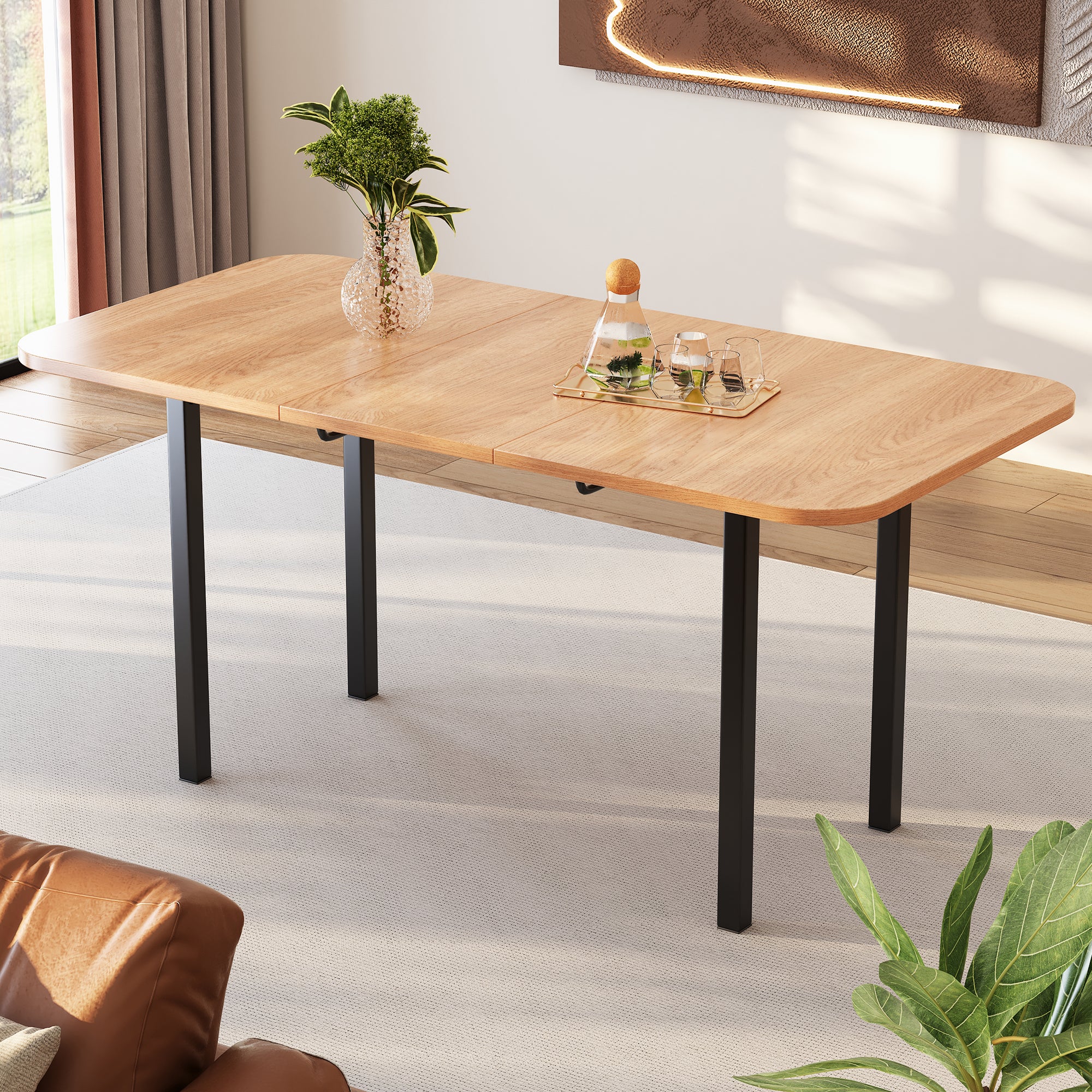 Classic Dining Table Extendable 120-160 cm 4-6 Seater - Natural Wood Finish - Image 3