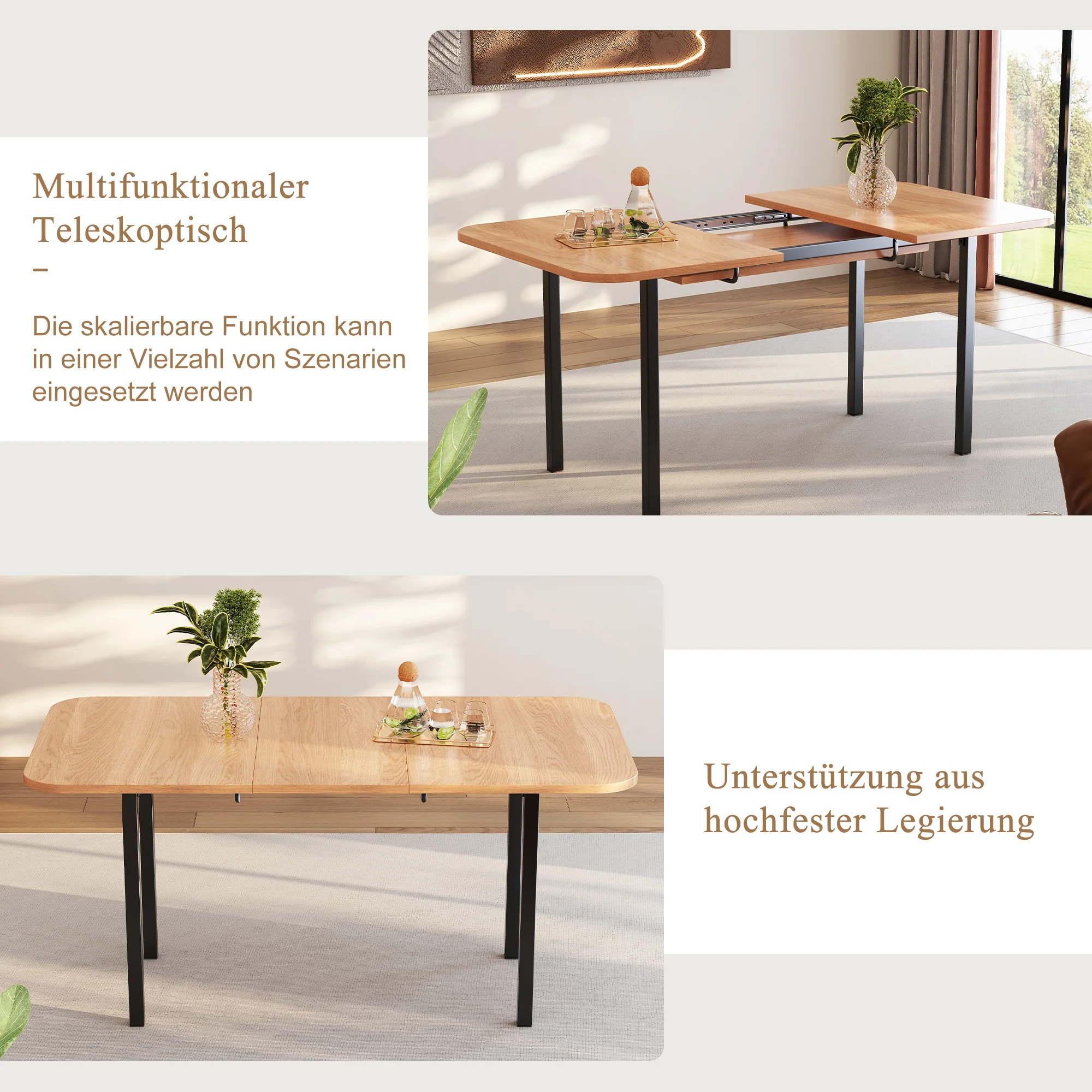 Classic Dining Table Extendable 120-160 cm 4-6 Seater - Natural Wood Finish - Image 5