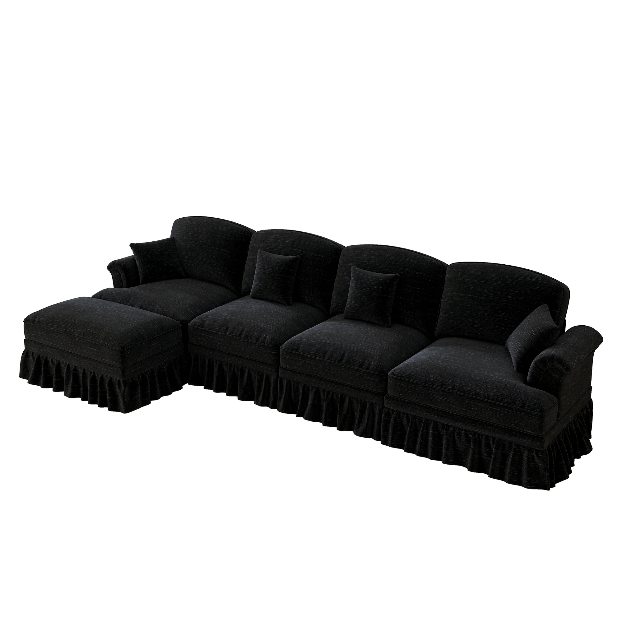 Classic L-Shaped Modular Sofa 4-Seater Movable Ottoman - Chenille Black - Image 10