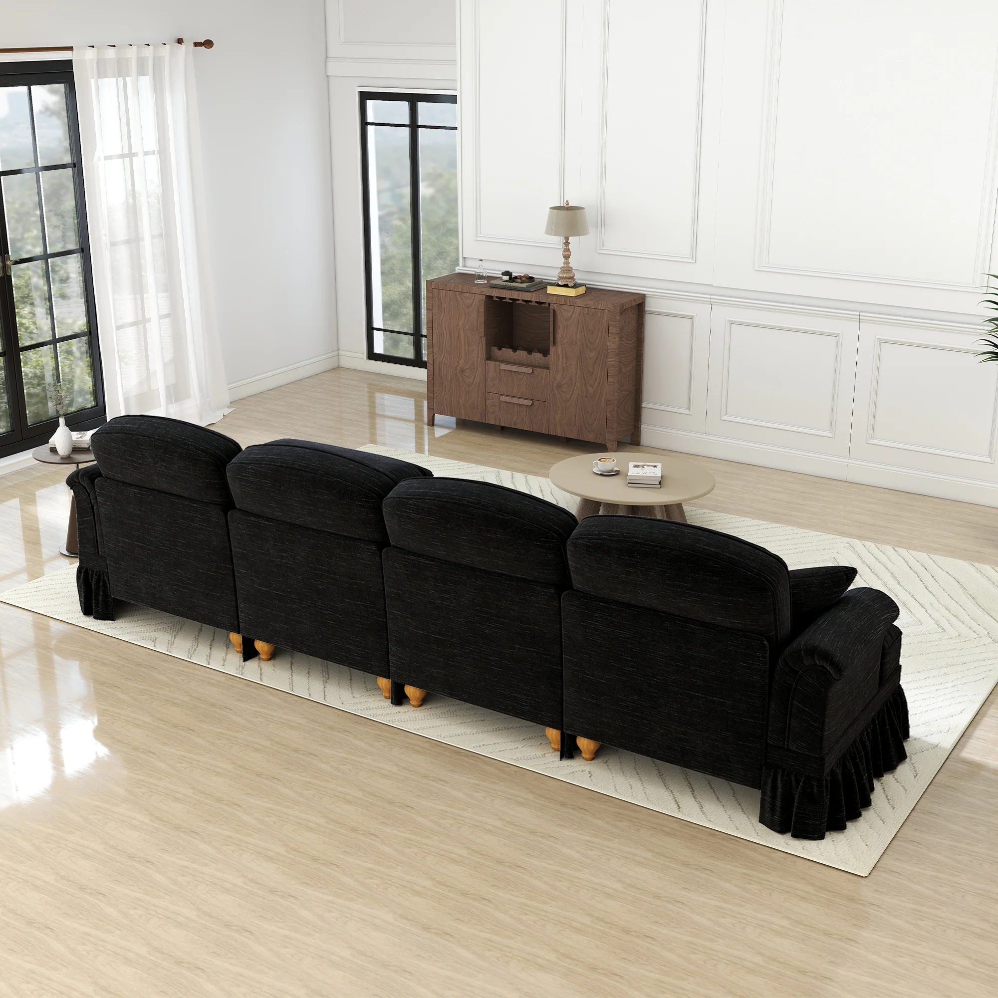 Classic L-Shaped Modular Sofa 4-Seater Movable Ottoman - Chenille Black - Image 7