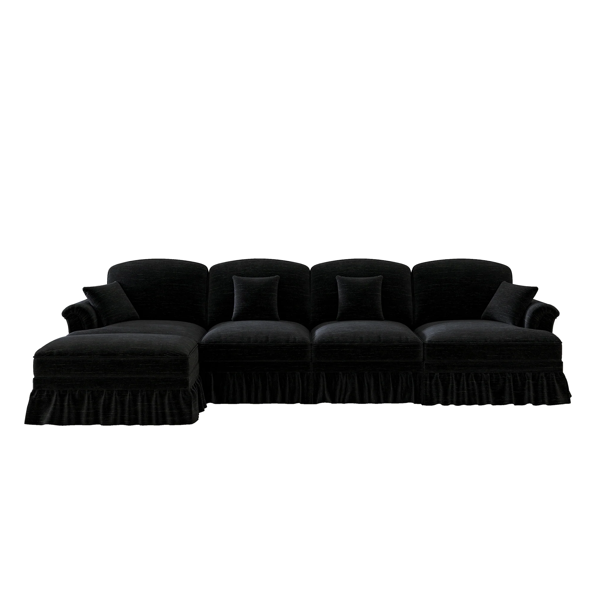 Classic L-Shaped Modular Sofa 4-Seater Movable Ottoman - Chenille Black - Image 9