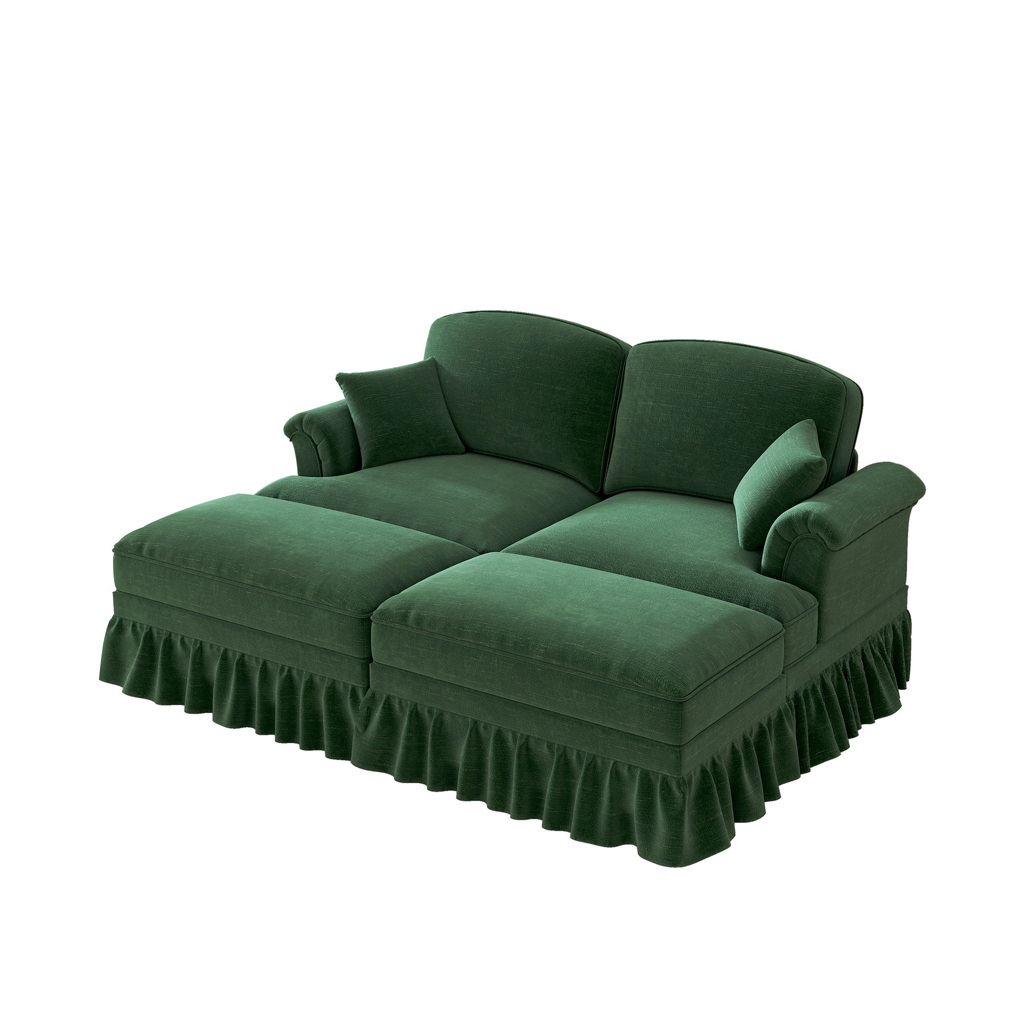 Classic Modular 2-Seater Sofa Movable Ottoman Funnel Armrests Chenille Green - Image 10