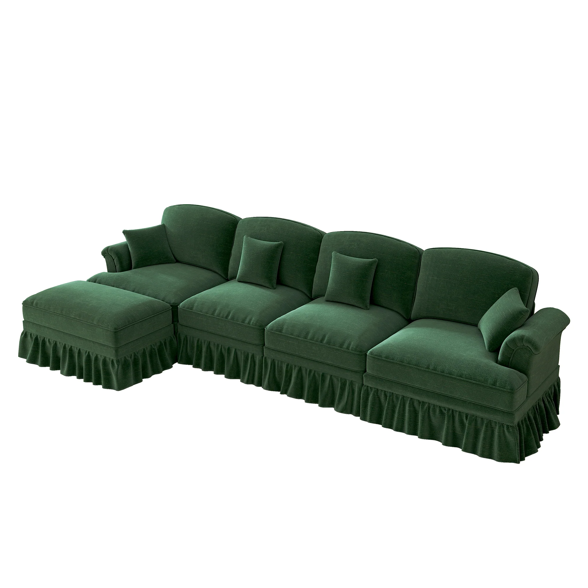 Classic Modular L-Shaped 4-Seater Sofa w/ Movable Ottoman Deep Seat, Chenille Green - Image 10