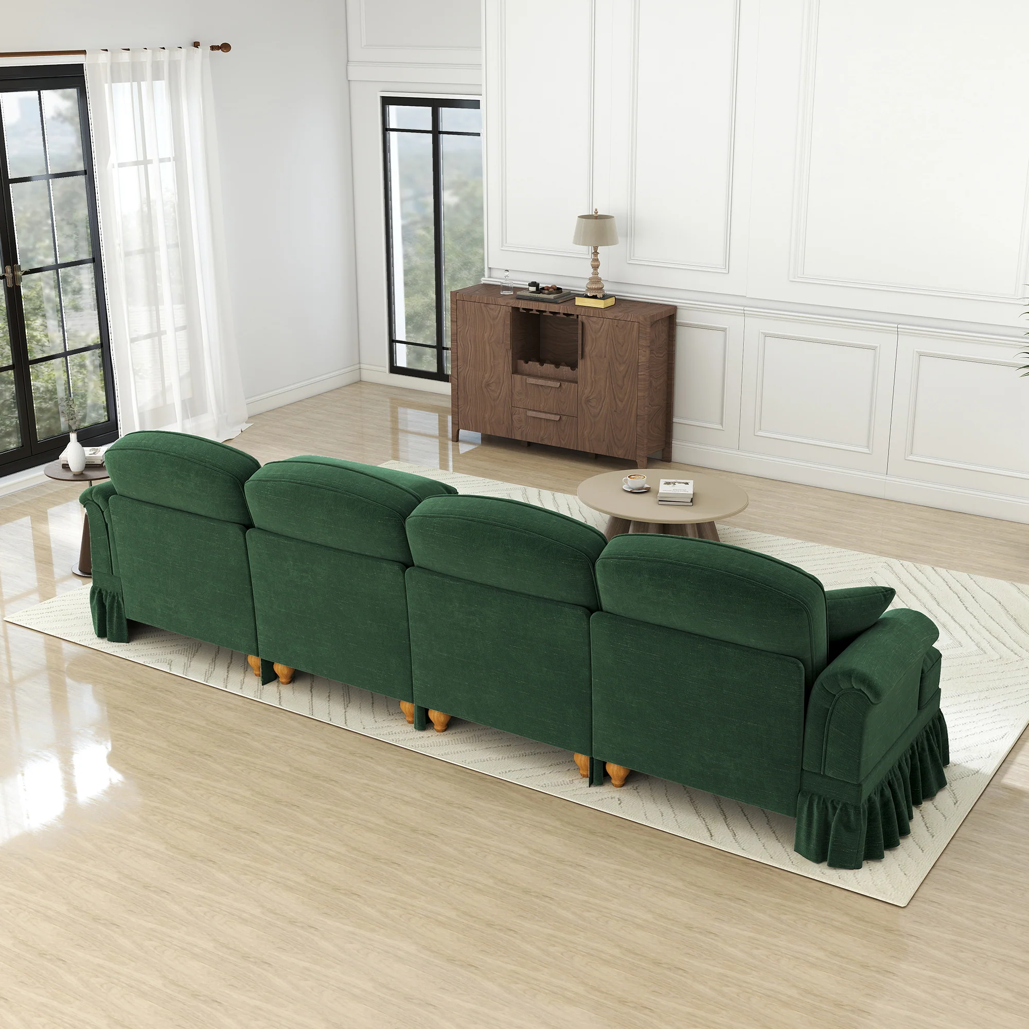 Classic Modular L-Shaped 4-Seater Sofa w/ Movable Ottoman Deep Seat, Chenille Green - Image 7