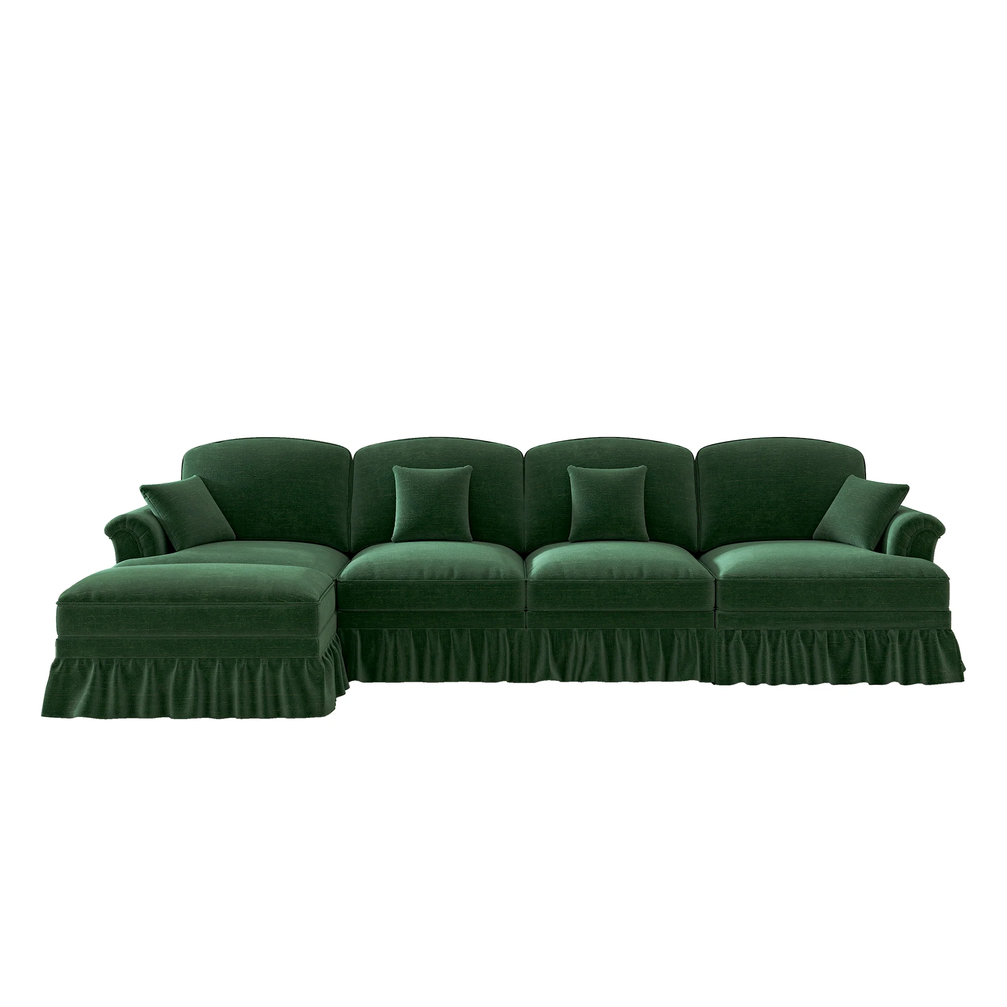 Classic Modular L-Shaped 4-Seater Sofa w/ Movable Ottoman Deep Seat, Chenille Green - Image 9