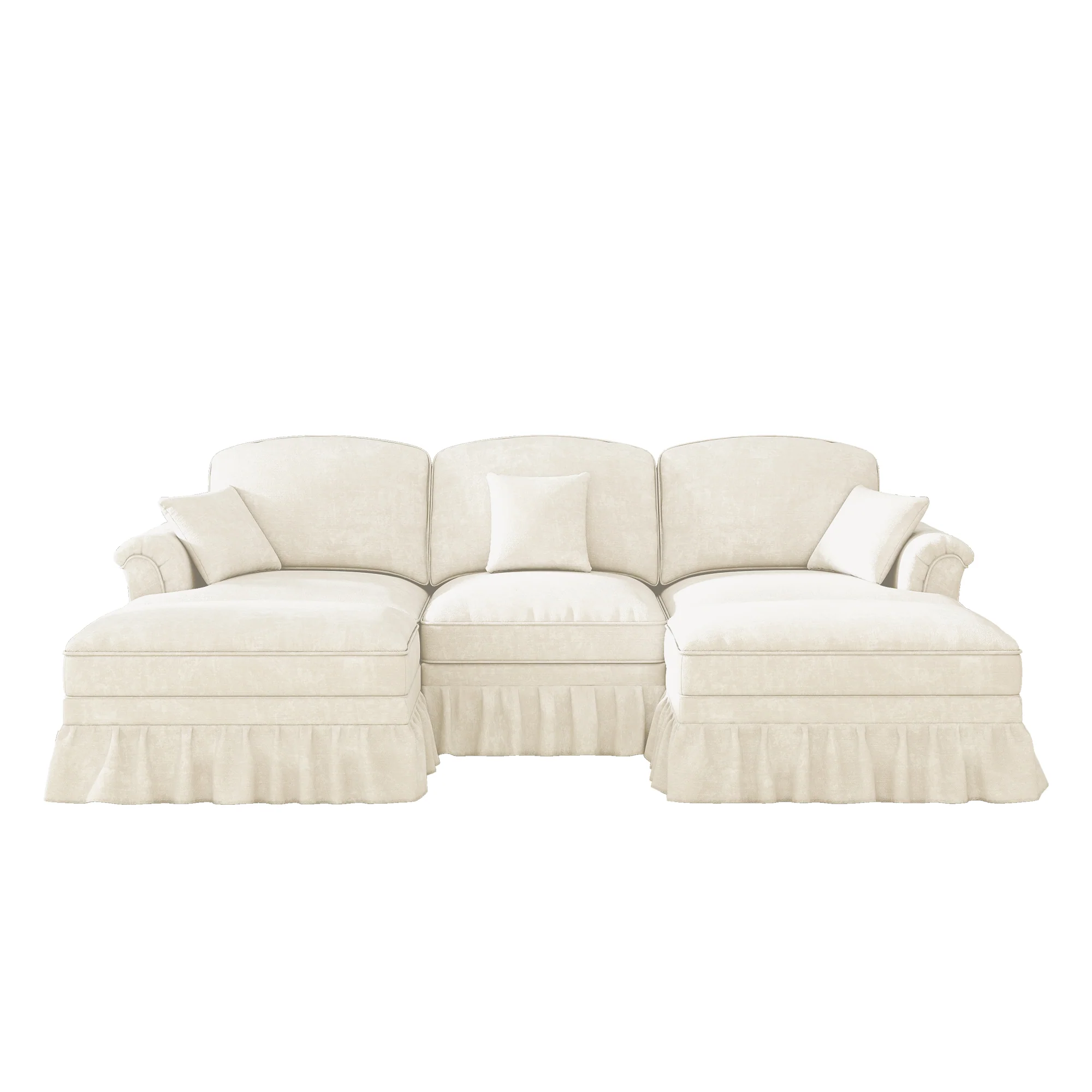 Classic Modular U-Shaped Sofa Chenille Movable Ottoman - White - Image 10