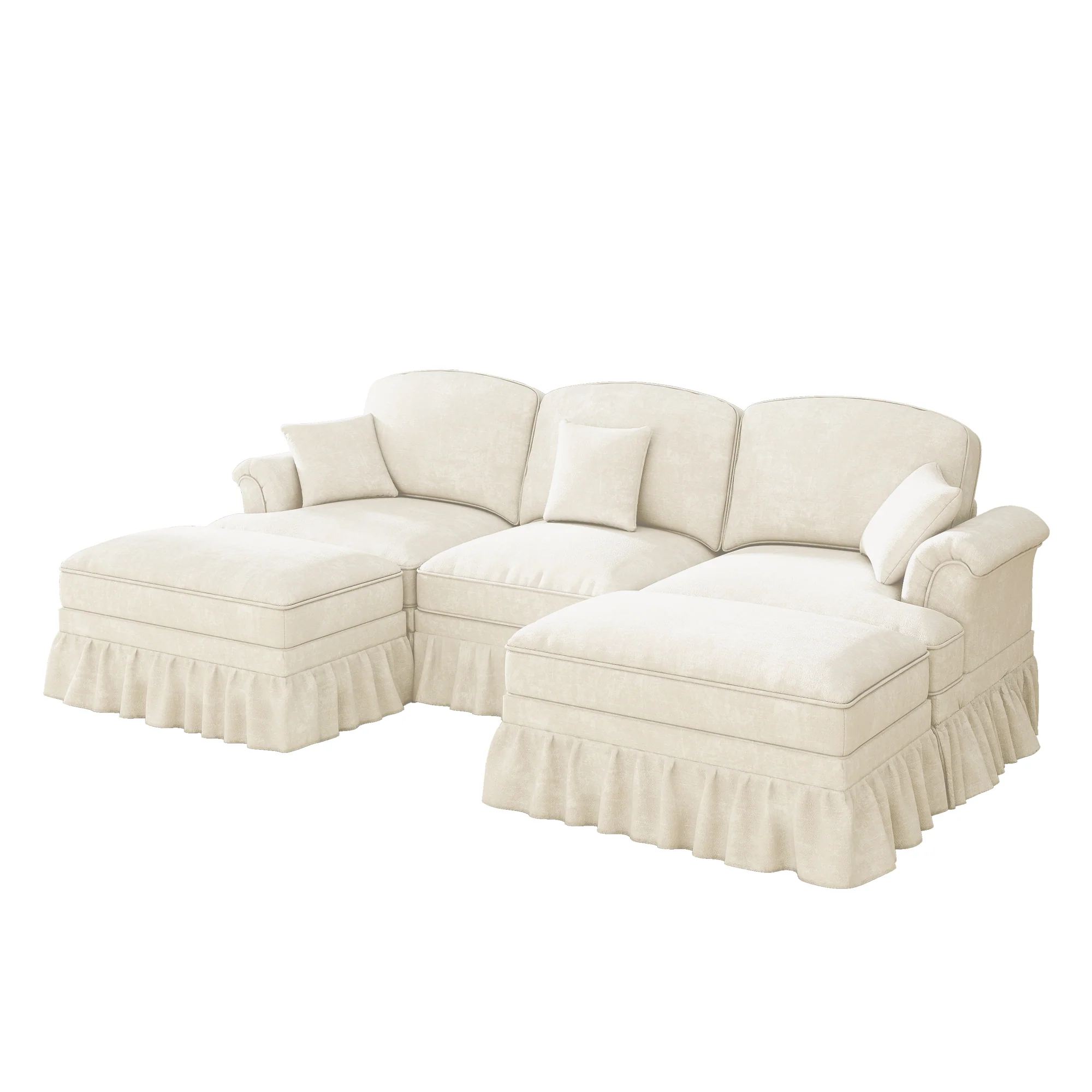 Classic Modular U-Shaped Sofa Chenille Movable Ottoman - White - Image 9