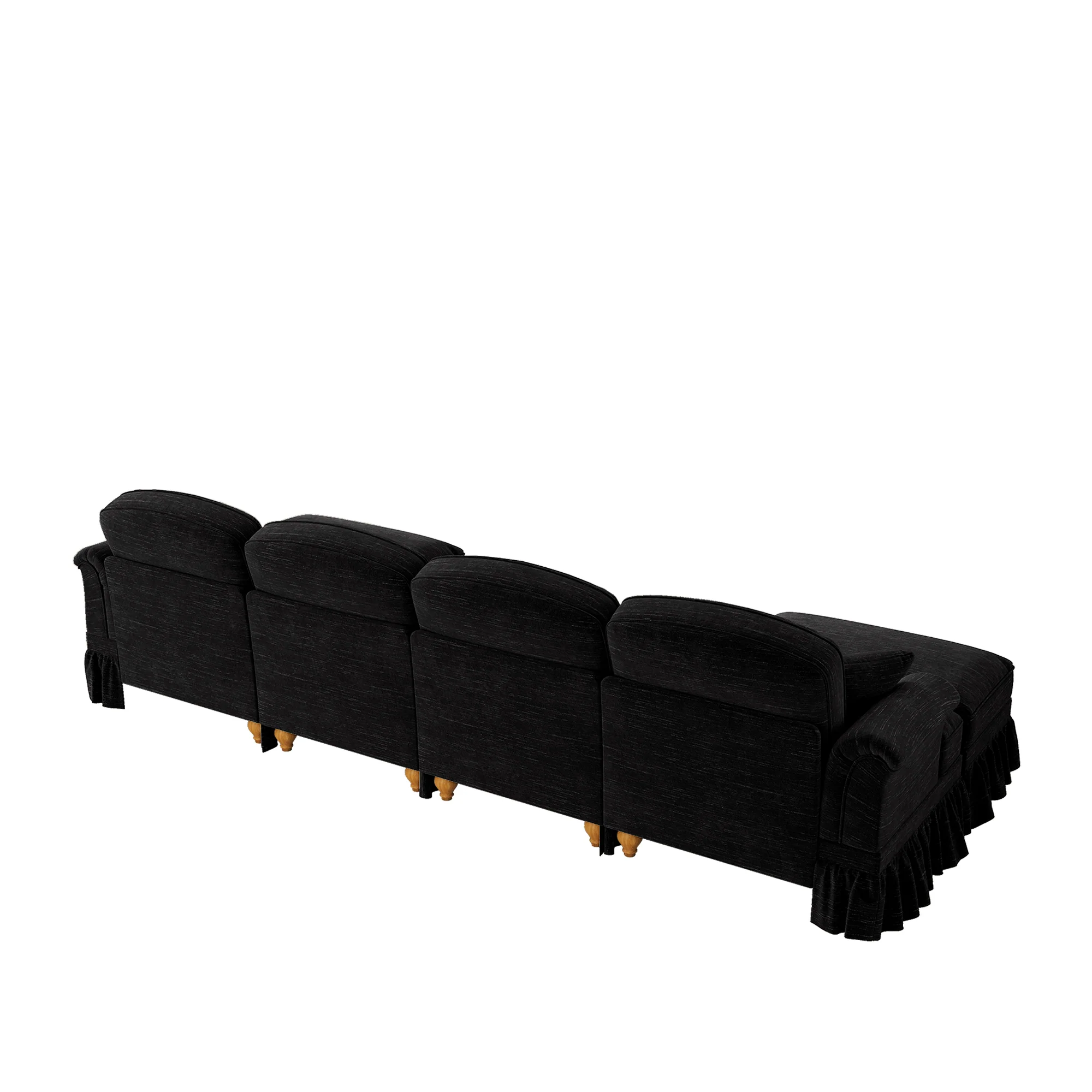 Classic U-shaped Modular Sofa 4-Seater Movable Ottoman Removable Apron - Chenille Black - Image 8