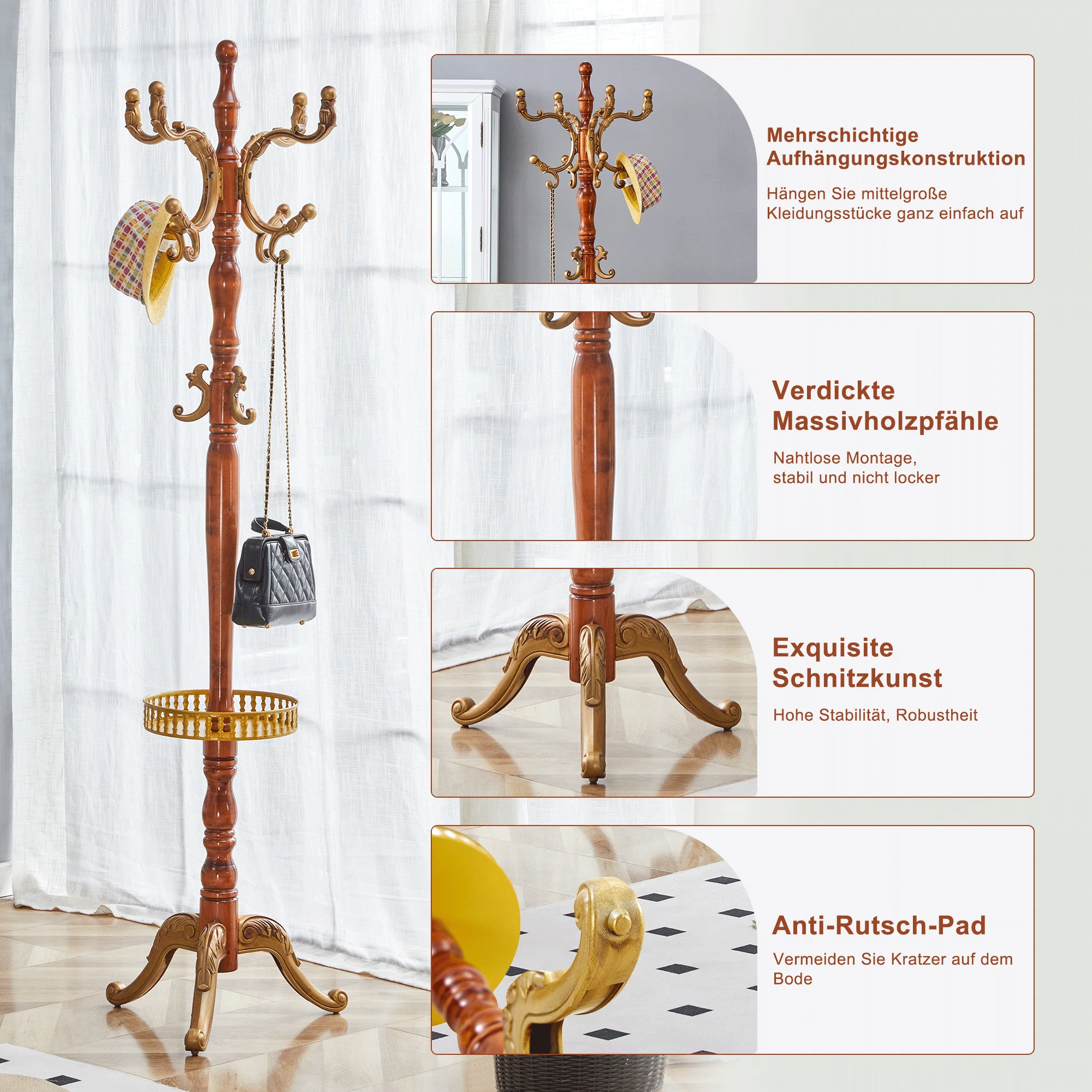 Clothes Rack Versatile Solid Wood Stable - Horseradish Wood Look - Image 5