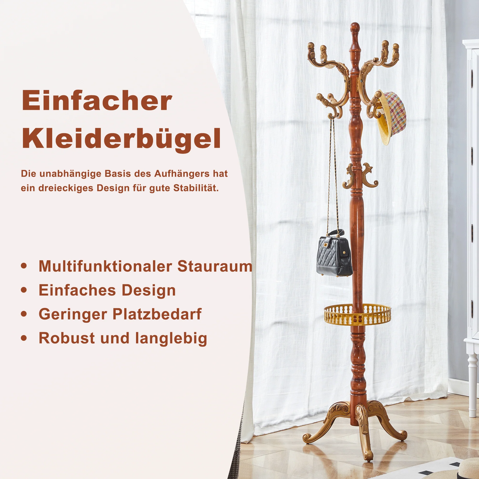 Clothes Rack Versatile Solid Wood Stable - Horseradish Wood Look - Image 7
