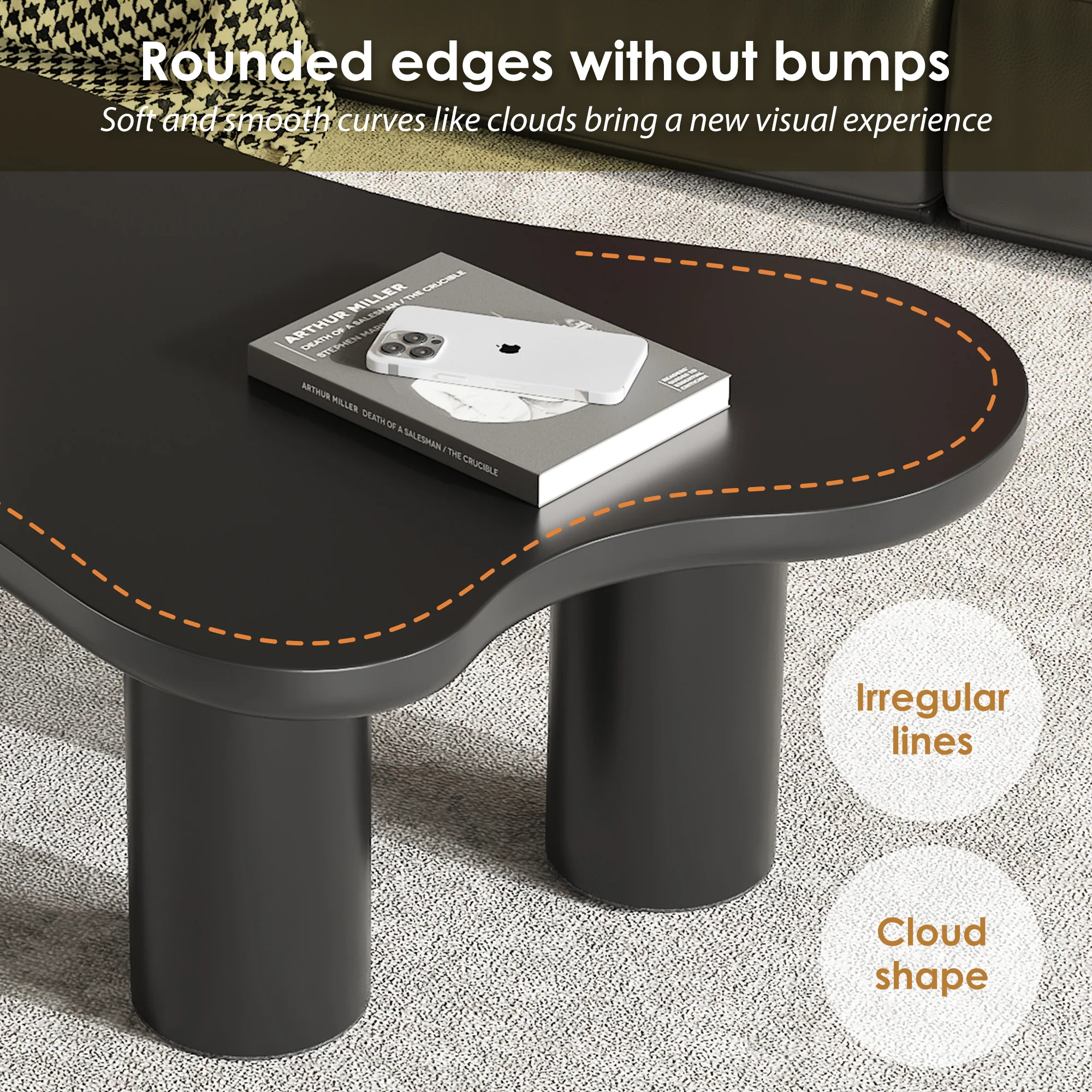 Cloud Coffee Table Irregular Shape 107x66cm MDF/PVC Legs - Image 7