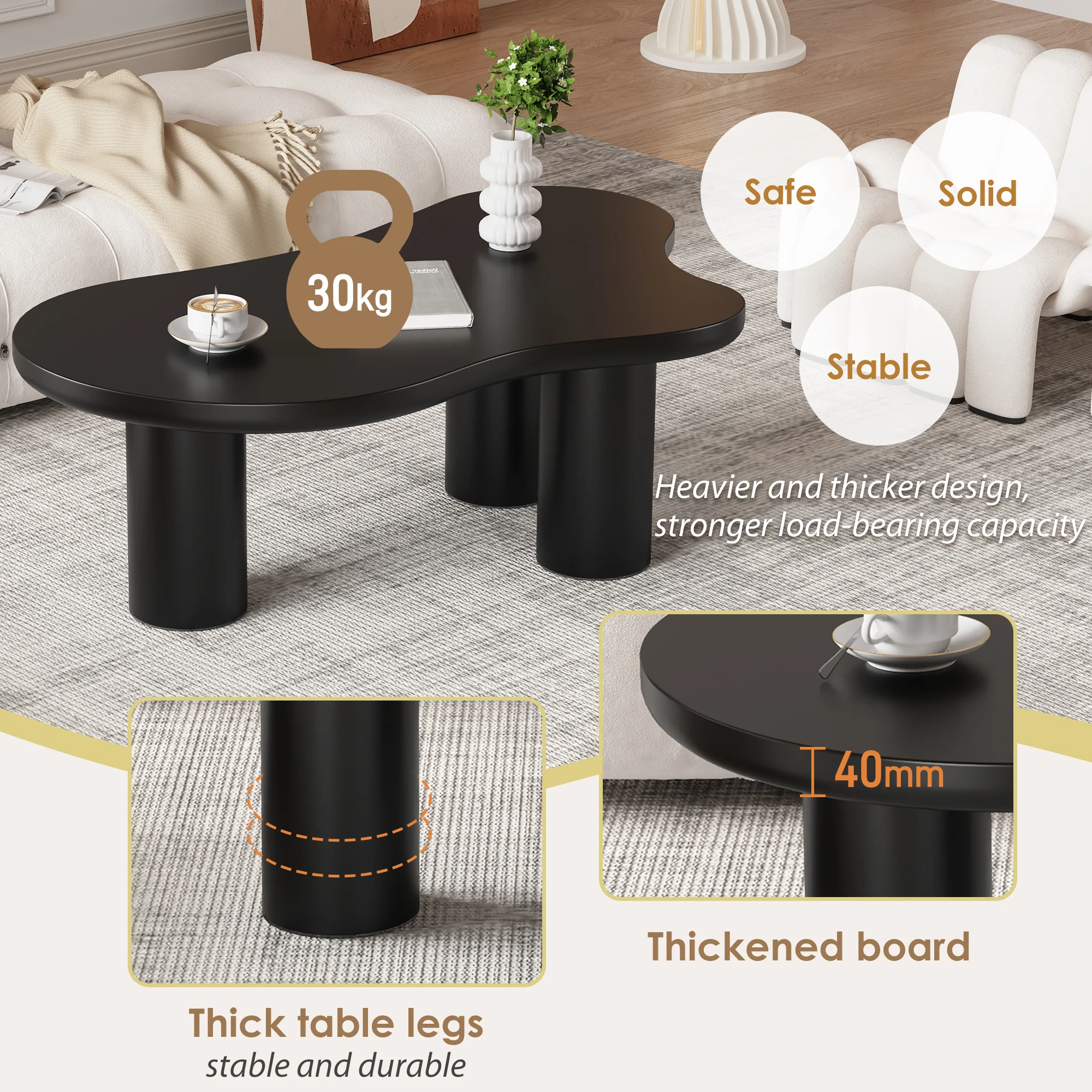 Cloud Coffee Table Irregular Shape 107x66cm MDF/PVC Legs - Image 9