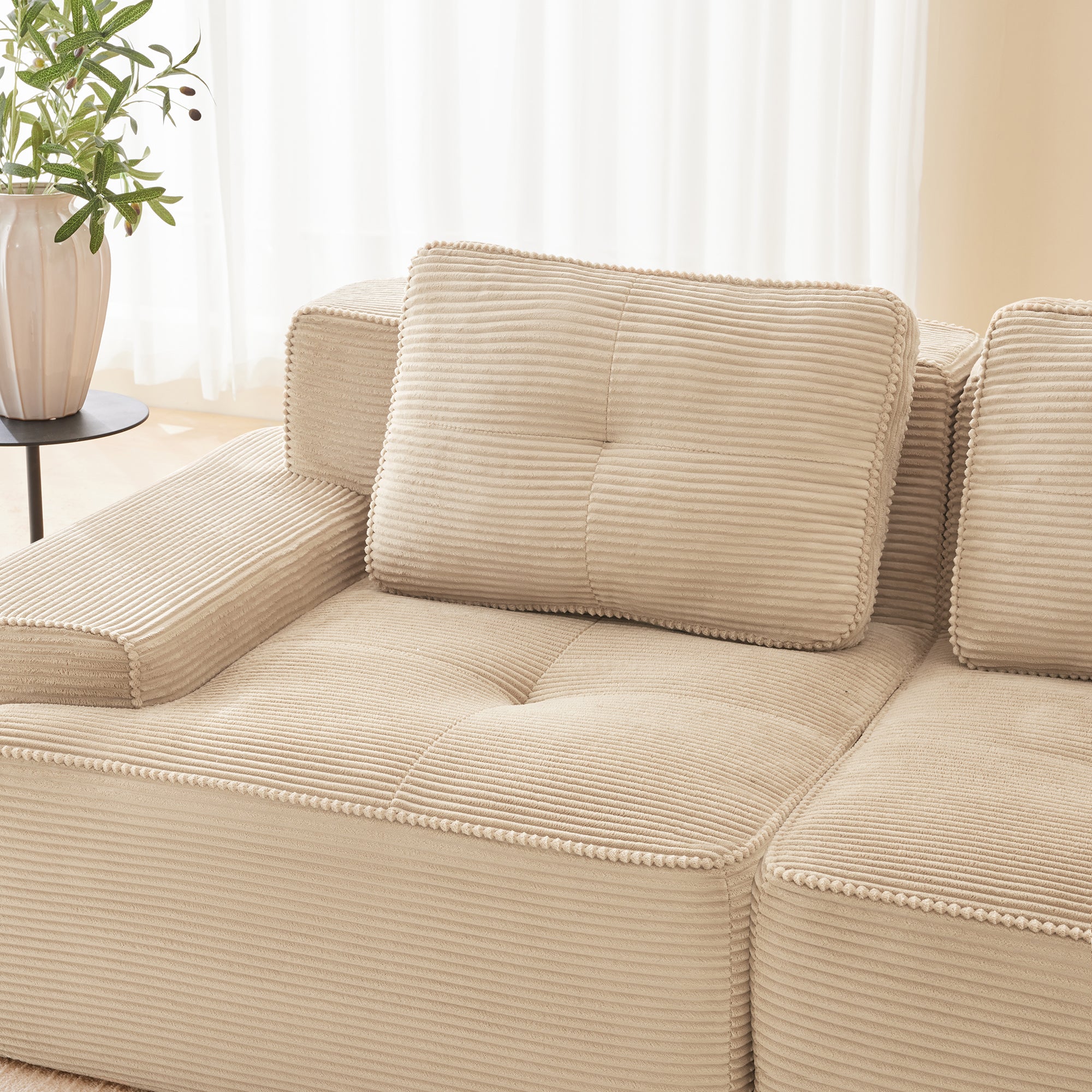 Cloud Modular L-Shaped Sofa 3-Seater Ottoman Boneless Corduroy Beige - Image 10