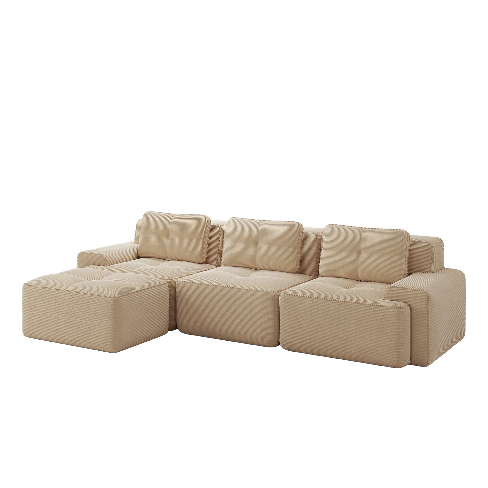 Cloud Modular L-Shaped Sofa 3-Seater Ottoman Boneless Corduroy Beige - Image 4