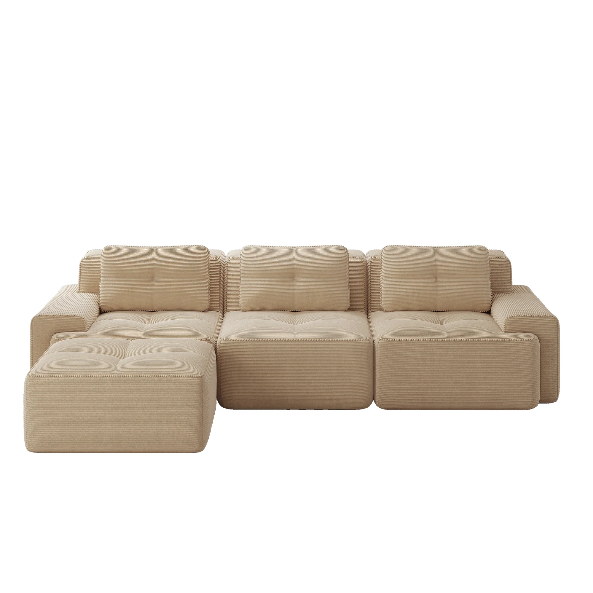 Cloud Modular L-Shaped Sofa 3-Seater Ottoman Boneless Corduroy Beige - Image 5