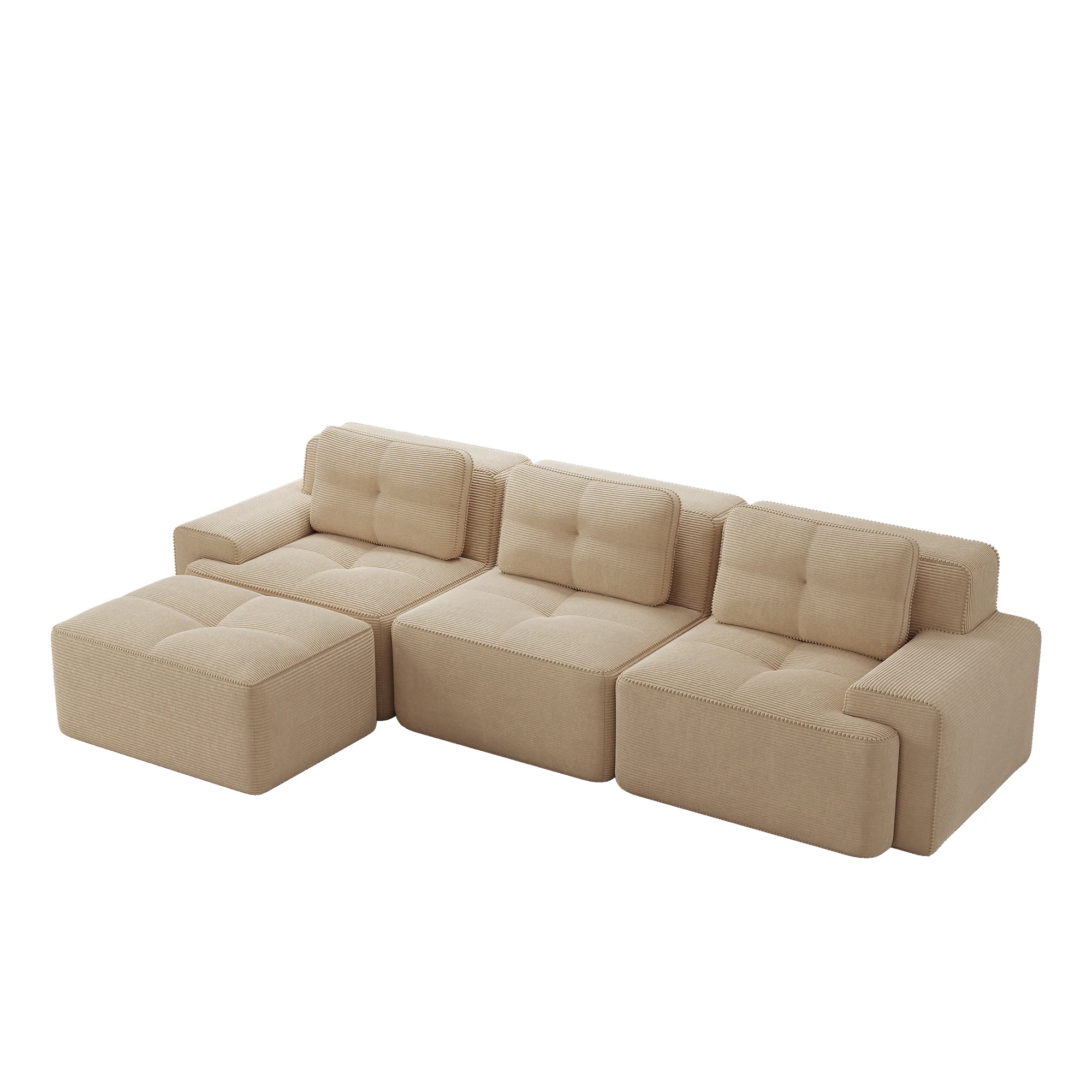 Cloud Modular L-Shaped Sofa 3-Seater Ottoman Boneless Corduroy Beige - Image 6