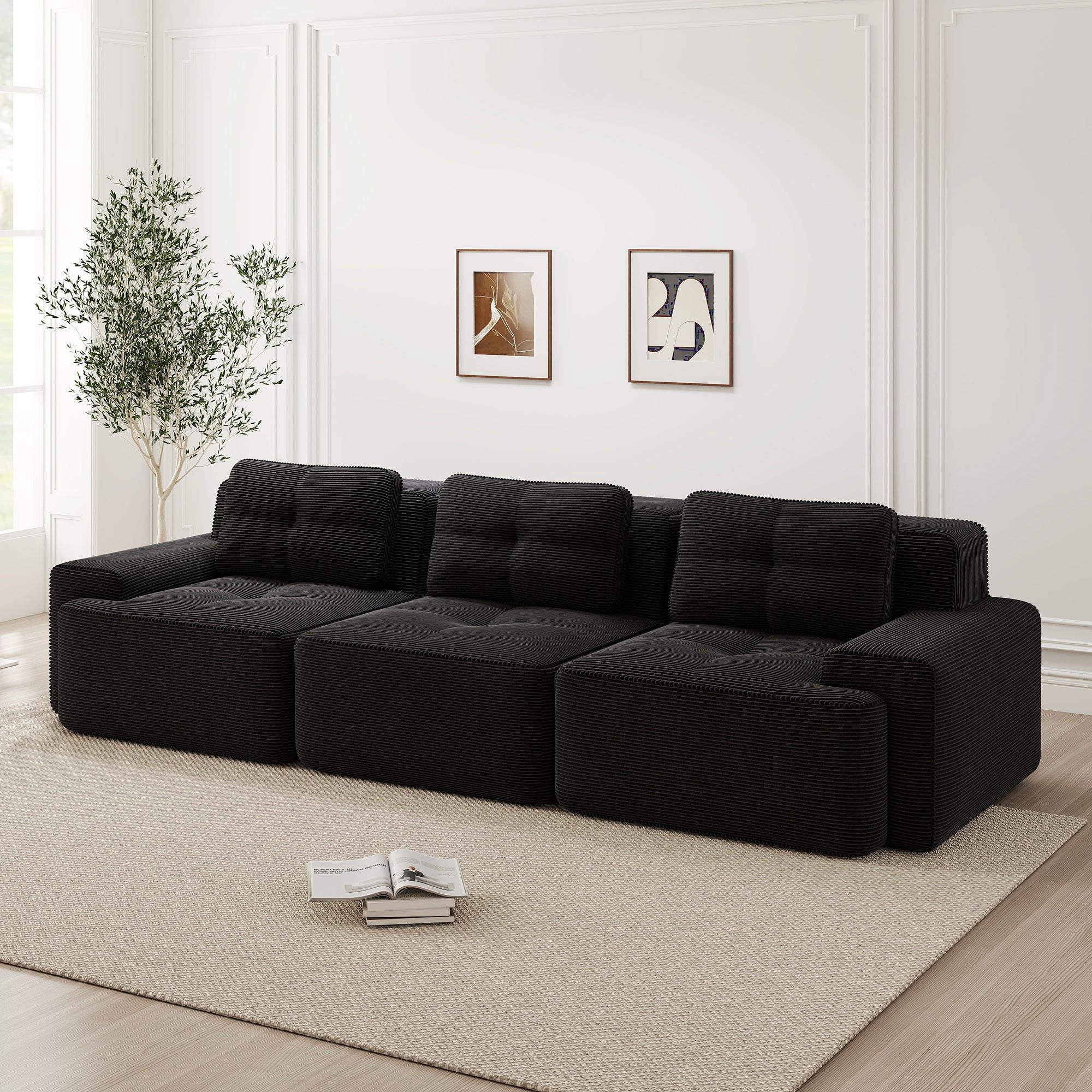 Cloud Modular Sofa Boneless Oversized Corner 3-Seater Corduroy Black