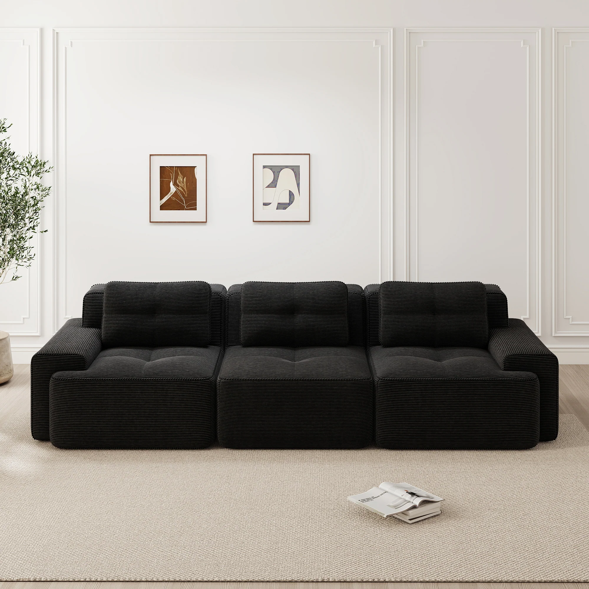 Cloud Modular Sofa Boneless Oversized Corner 3-Seater Corduroy Black - Image 2