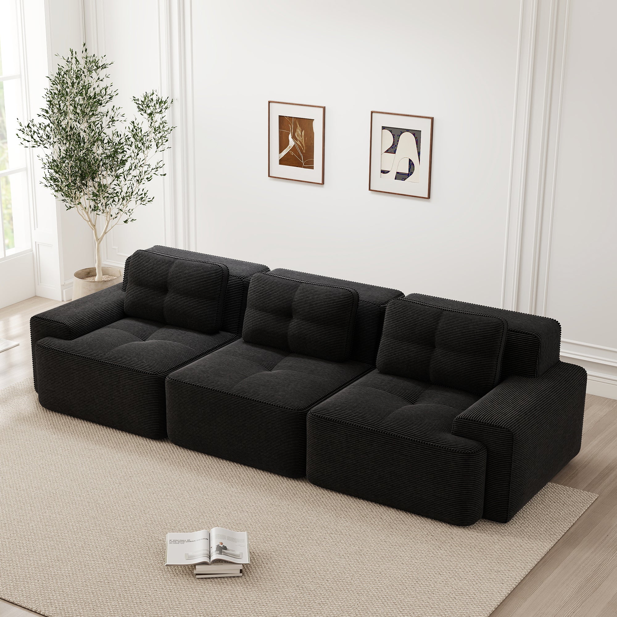 Cloud Modular Sofa Boneless Oversized Corner 3-Seater Corduroy Black - Image 3