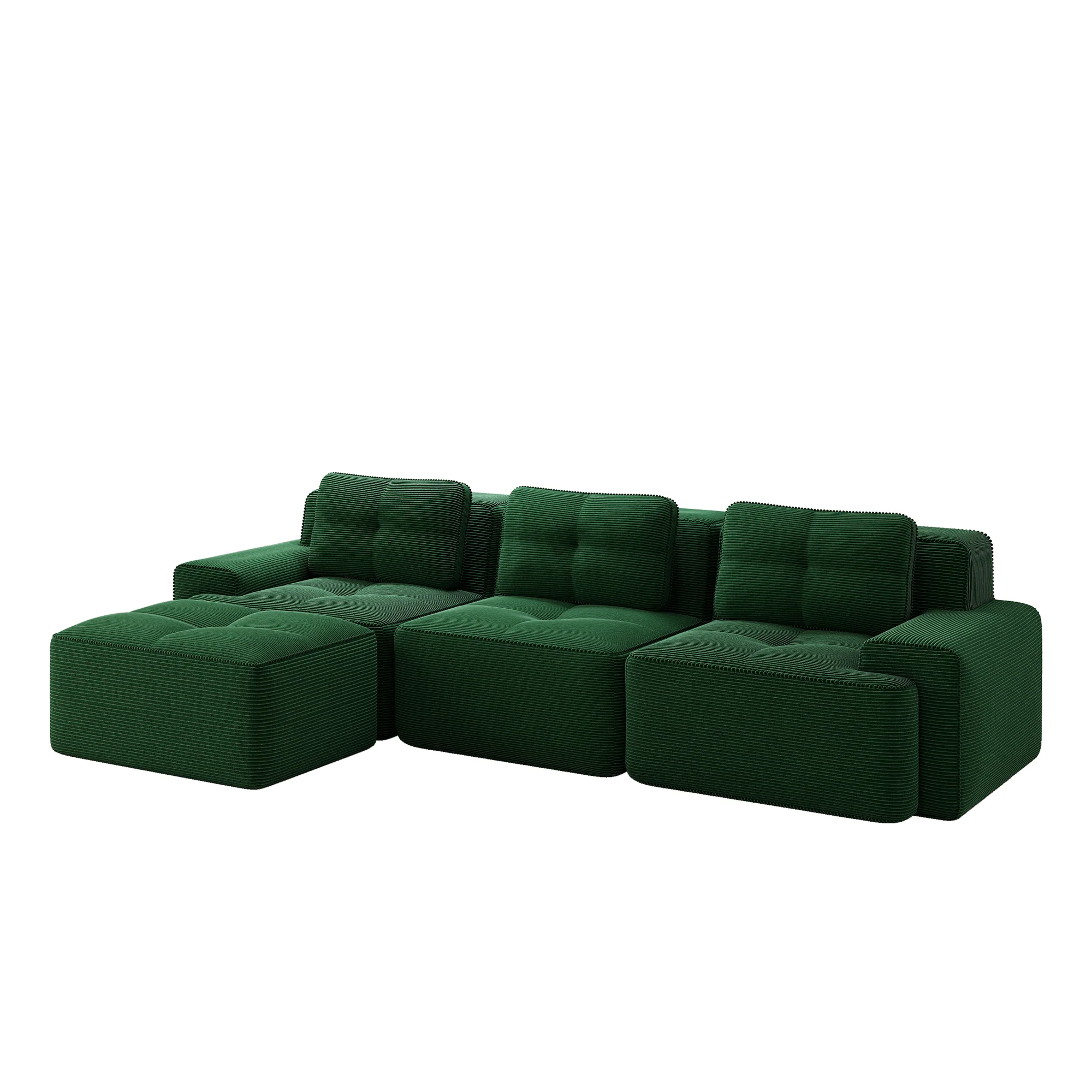Cloud Modular Sofa L-Shape 3-Seater Ottoman - Corduroy Green - Image 4