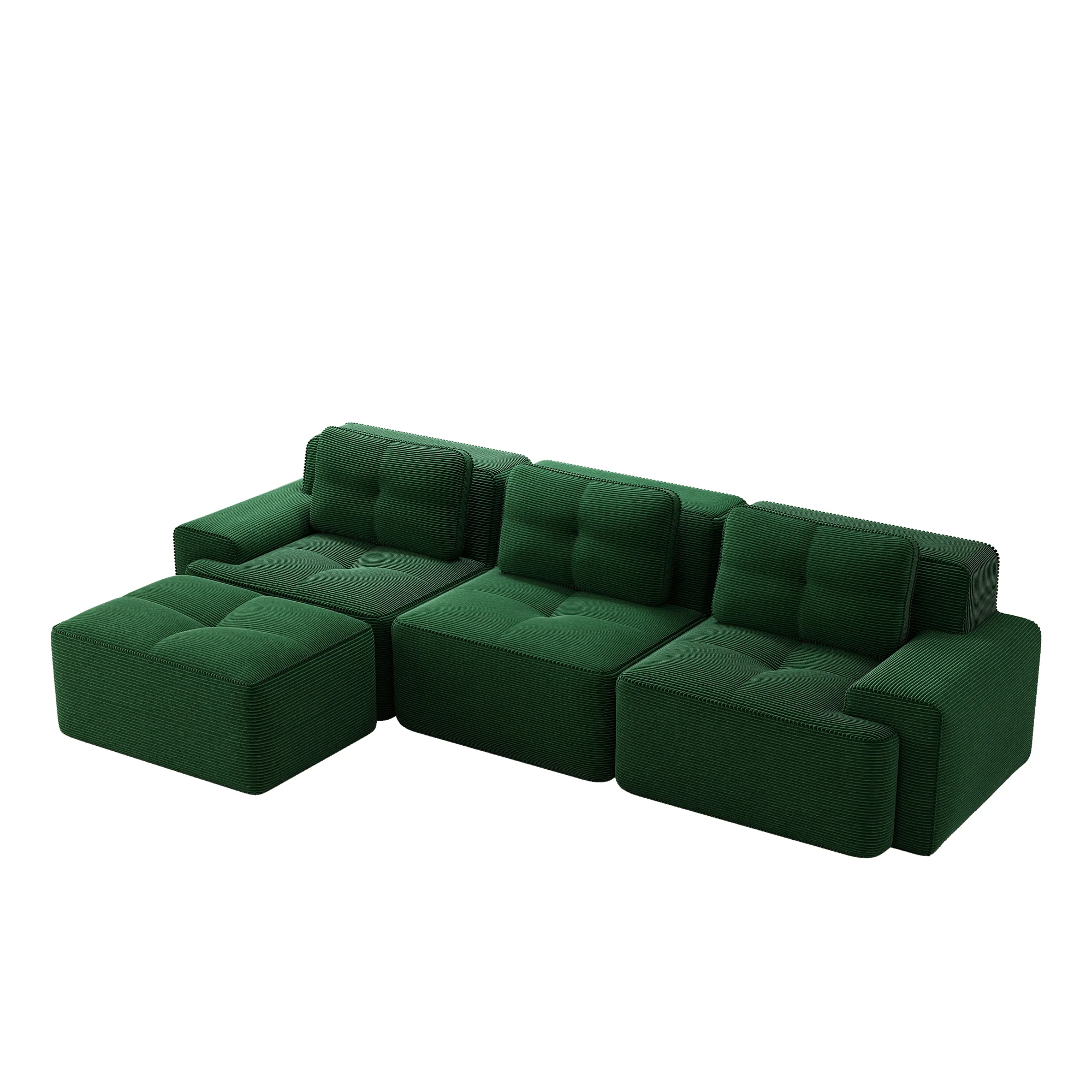 Cloud Modular Sofa L-Shape 3-Seater Ottoman - Corduroy Green - Image 5
