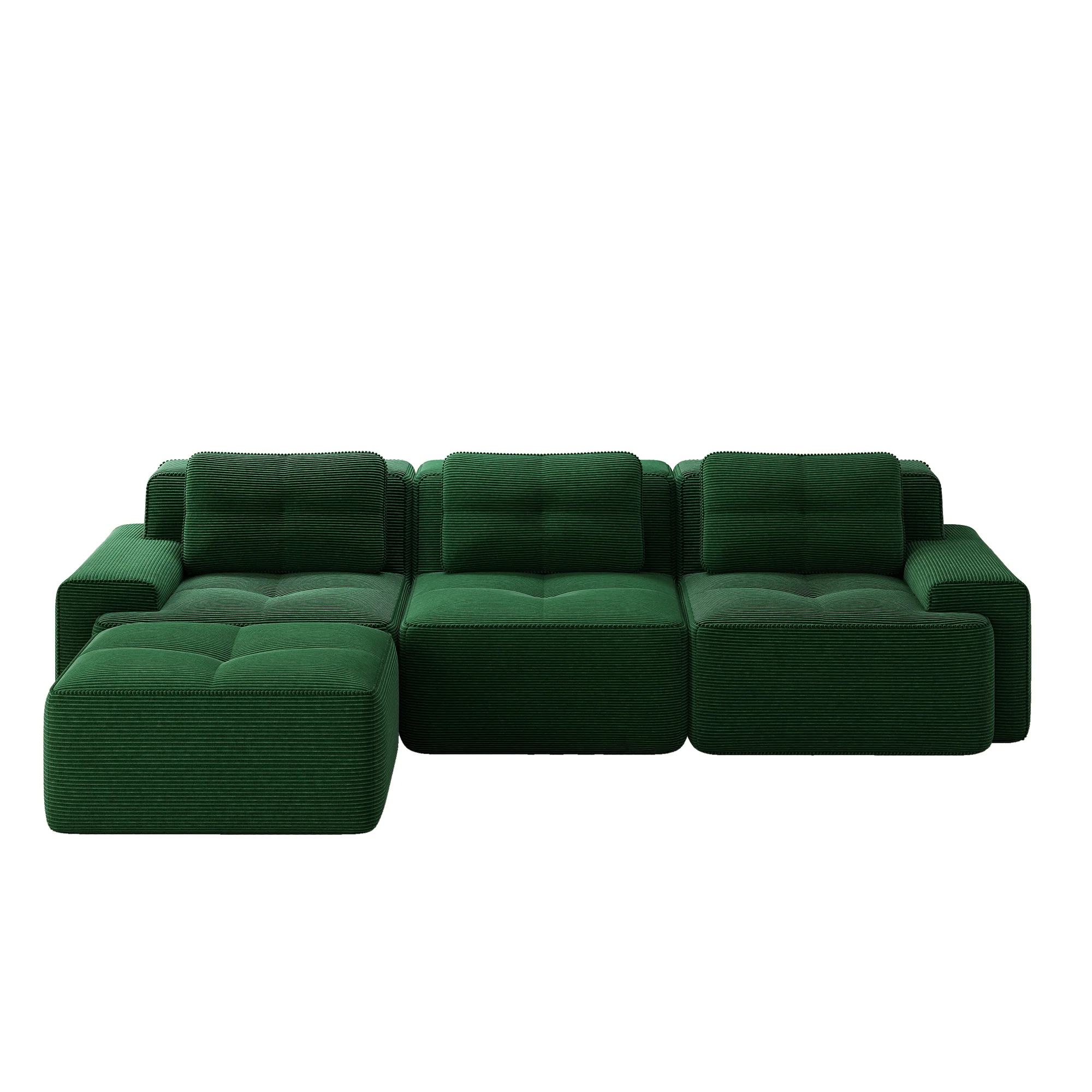 Cloud Modular Sofa L-Shape 3-Seater Ottoman - Corduroy Green - Image 6
