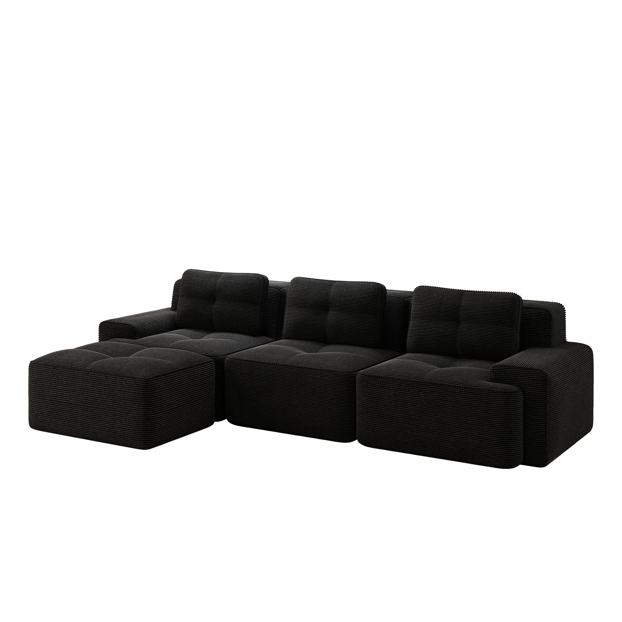 Cloud Modular Sofa L-shaped 3-Seater Ottoman Corduroy Black - Image 4
