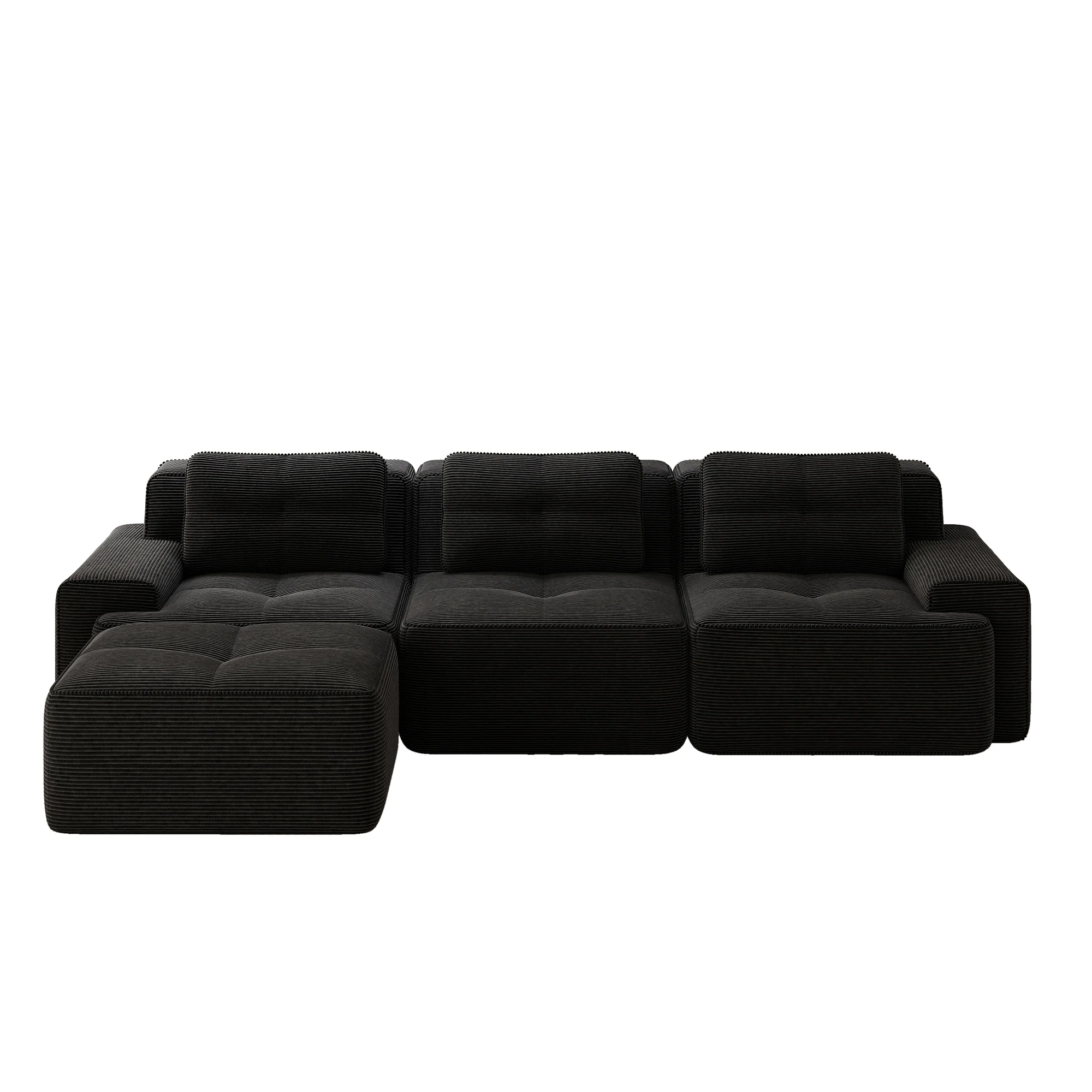 Cloud Modular Sofa L-shaped 3-Seater Ottoman Corduroy Black - Image 5