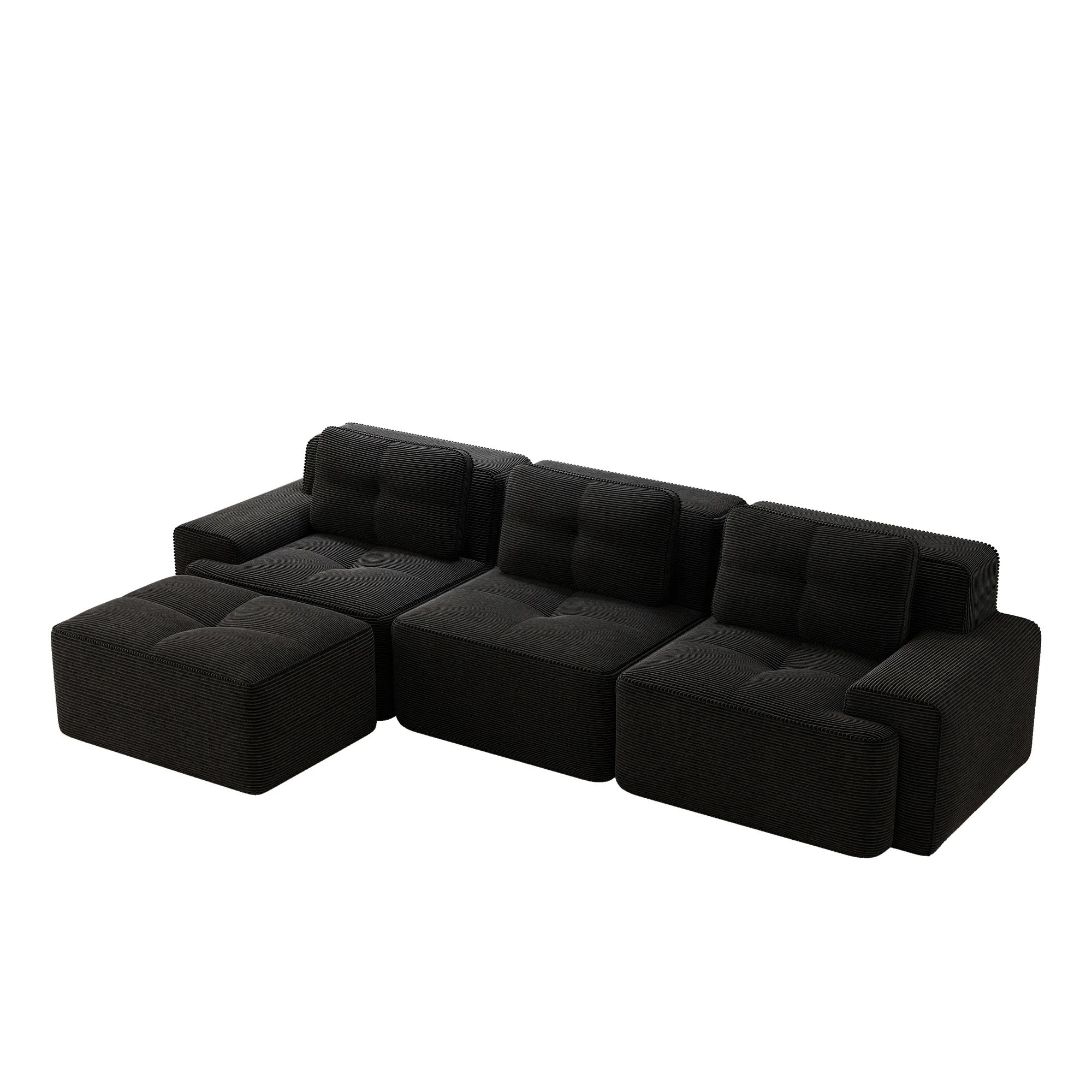 Cloud Modular Sofa L-shaped 3-Seater Ottoman Corduroy Black - Image 6