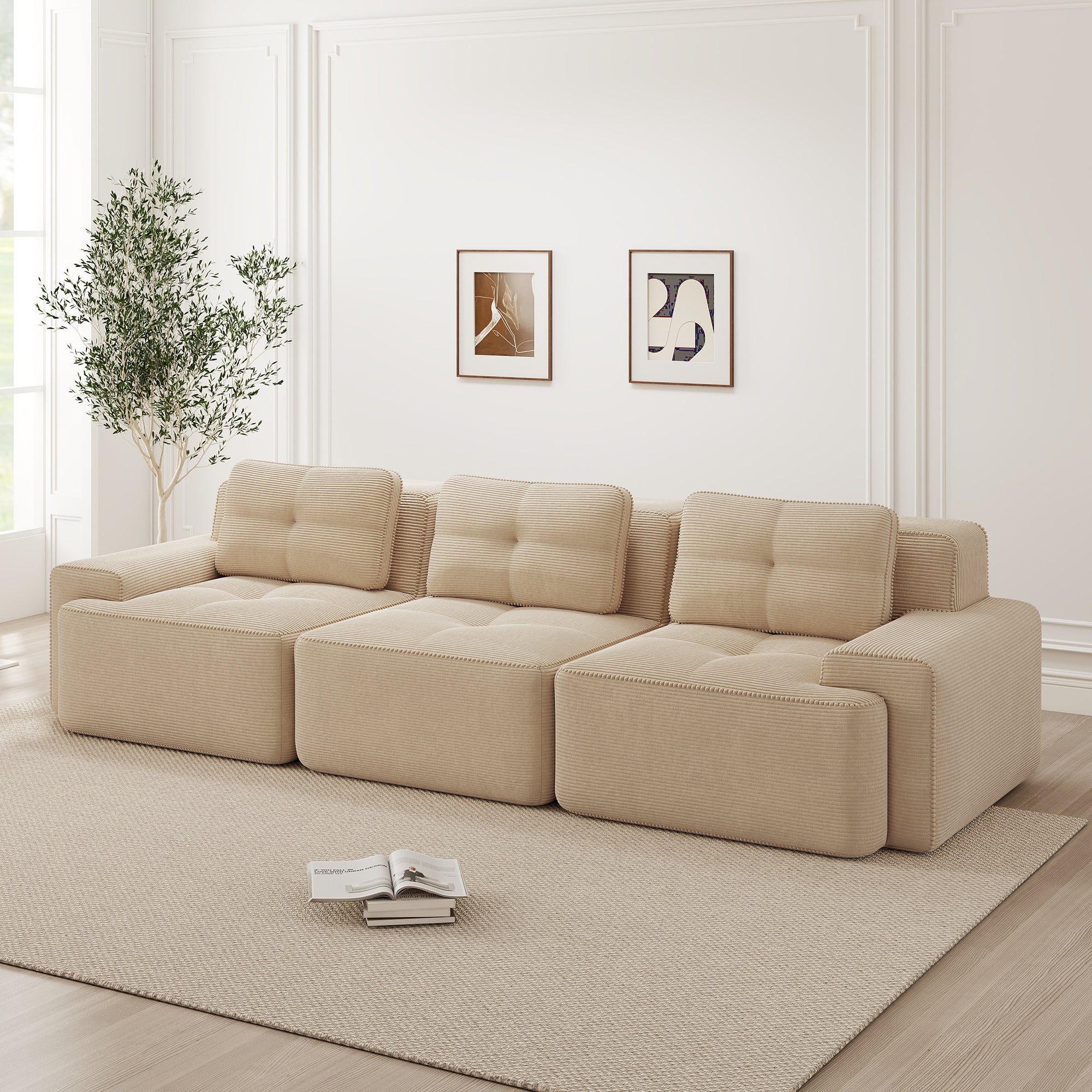Cloud Modular Sofa Oversized 3-Seater Low Seat Corner Corduroy Beige