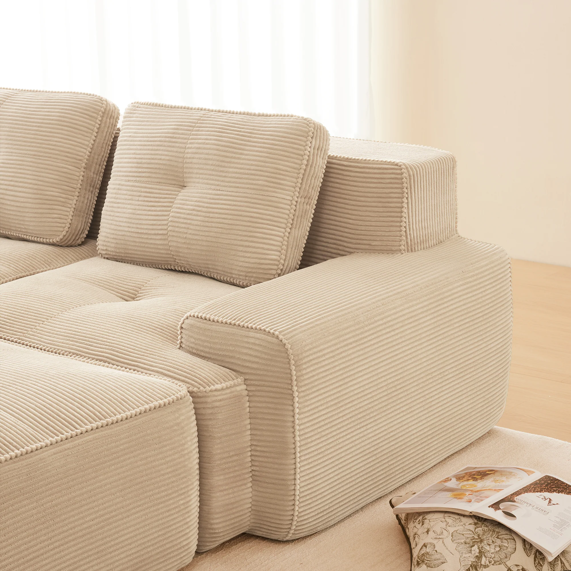 Cloud Modular Sofa Oversized 3-Seater Low Seat Corner Corduroy Beige - Image 10