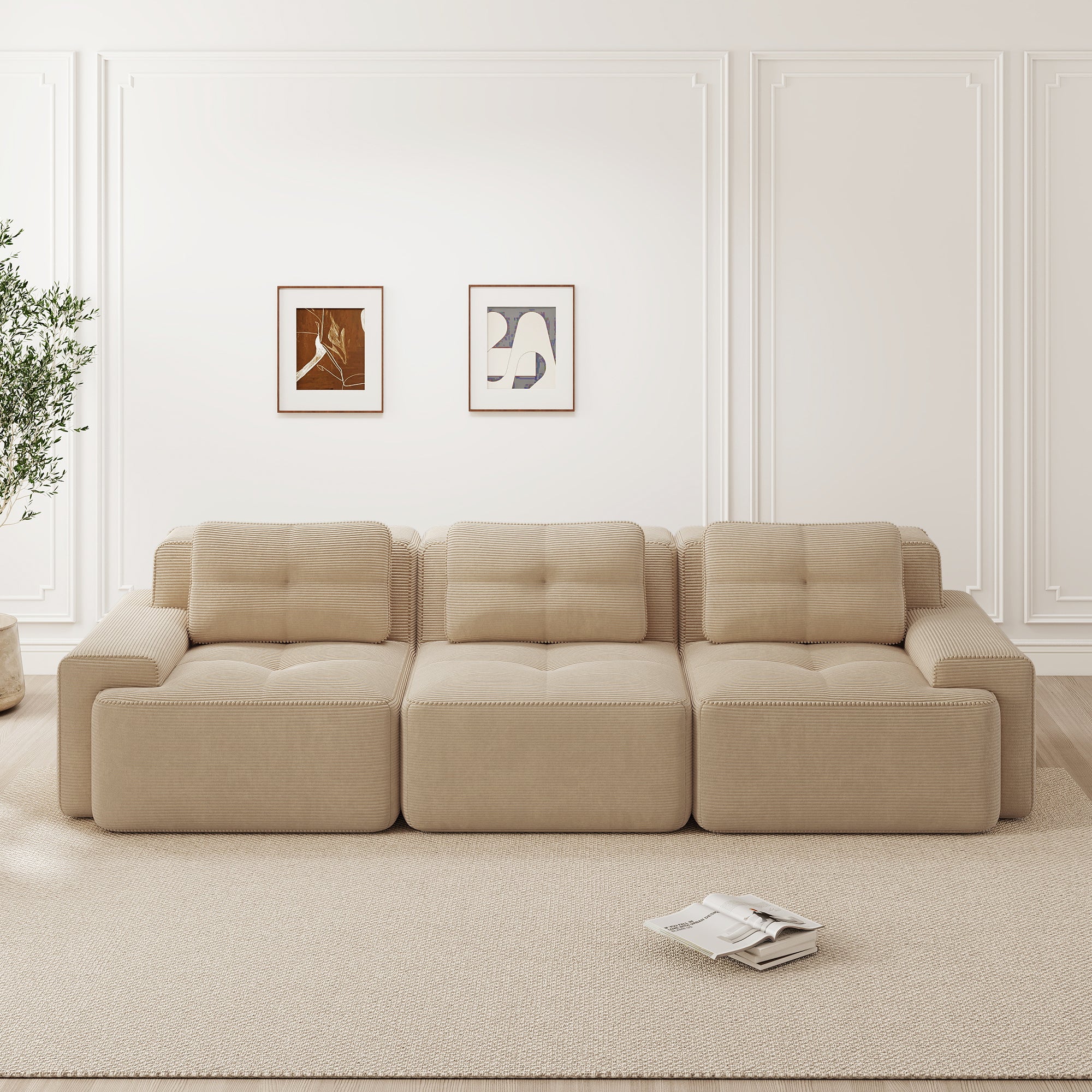 Cloud Modular Sofa Oversized 3-Seater Low Seat Corner Corduroy Beige - Image 2