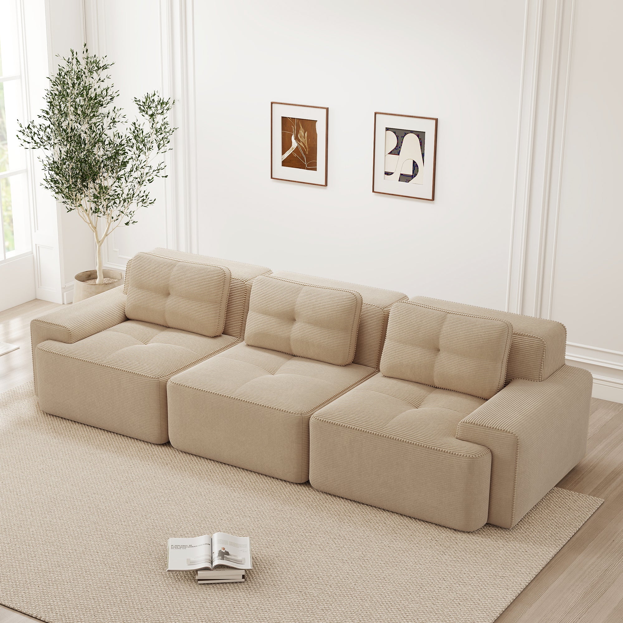 Cloud Modular Sofa Oversized 3-Seater Low Seat Corner Corduroy Beige - Image 3