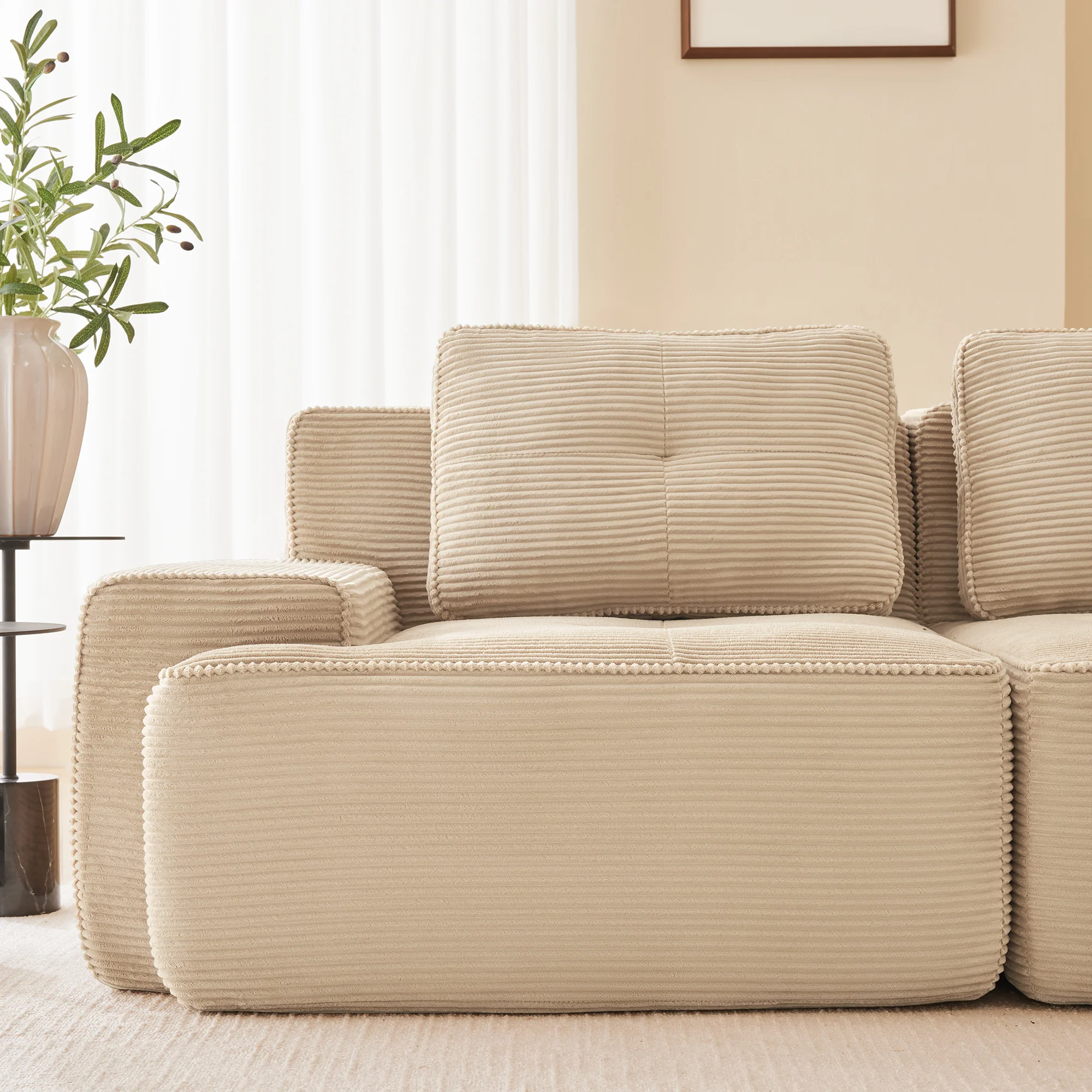 Cloud Modular Sofa Oversized 3-Seater Low Seat Corner Corduroy Beige - Image 8