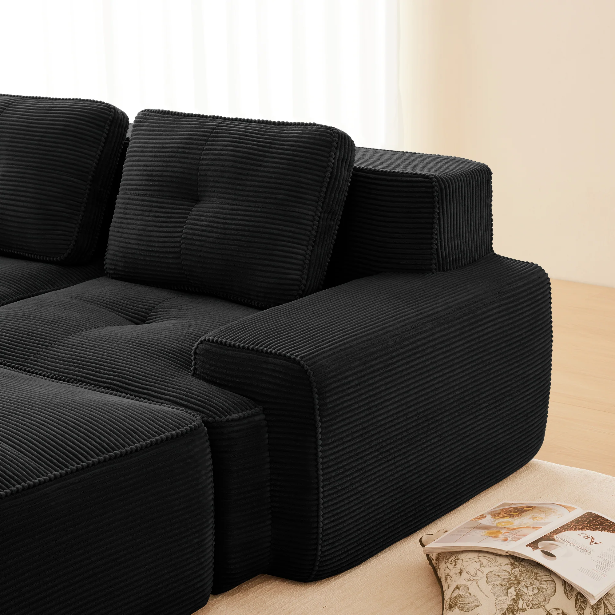 Cloud Modular Sofa U-shaped 3-Seater with Ottoman Corduroy Black - Image 10